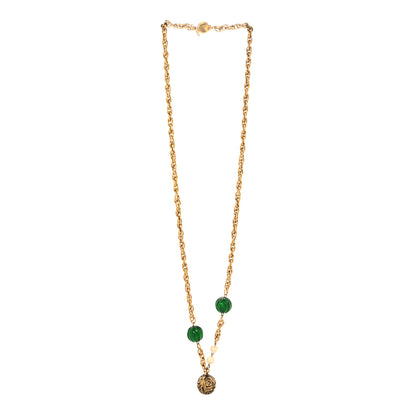Chanel Crystal Gripoix Poured Glass Pearl Sphere Pendant Necklace Gold Green 3 of 6