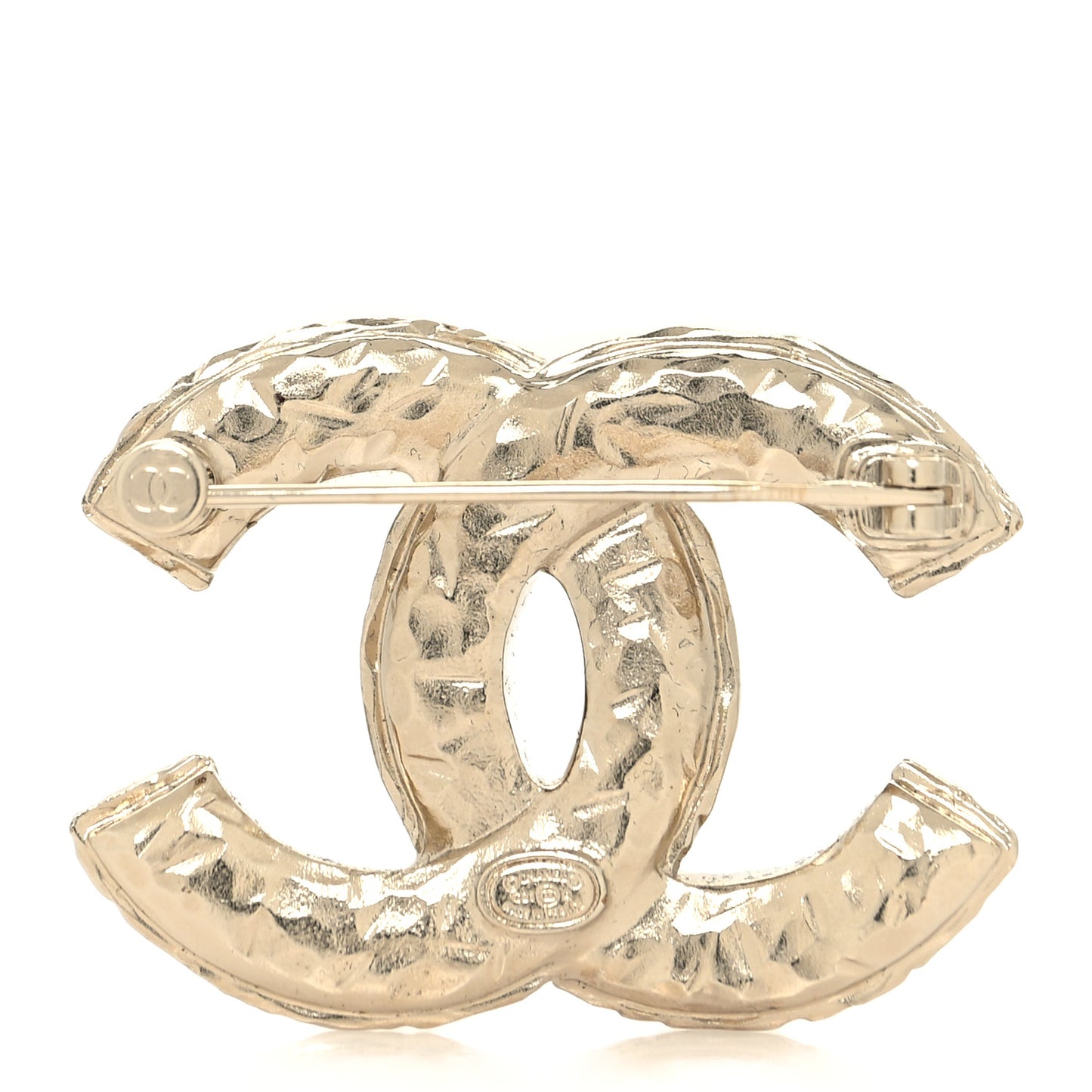 Crystal Textured CC Brooch Light Gold