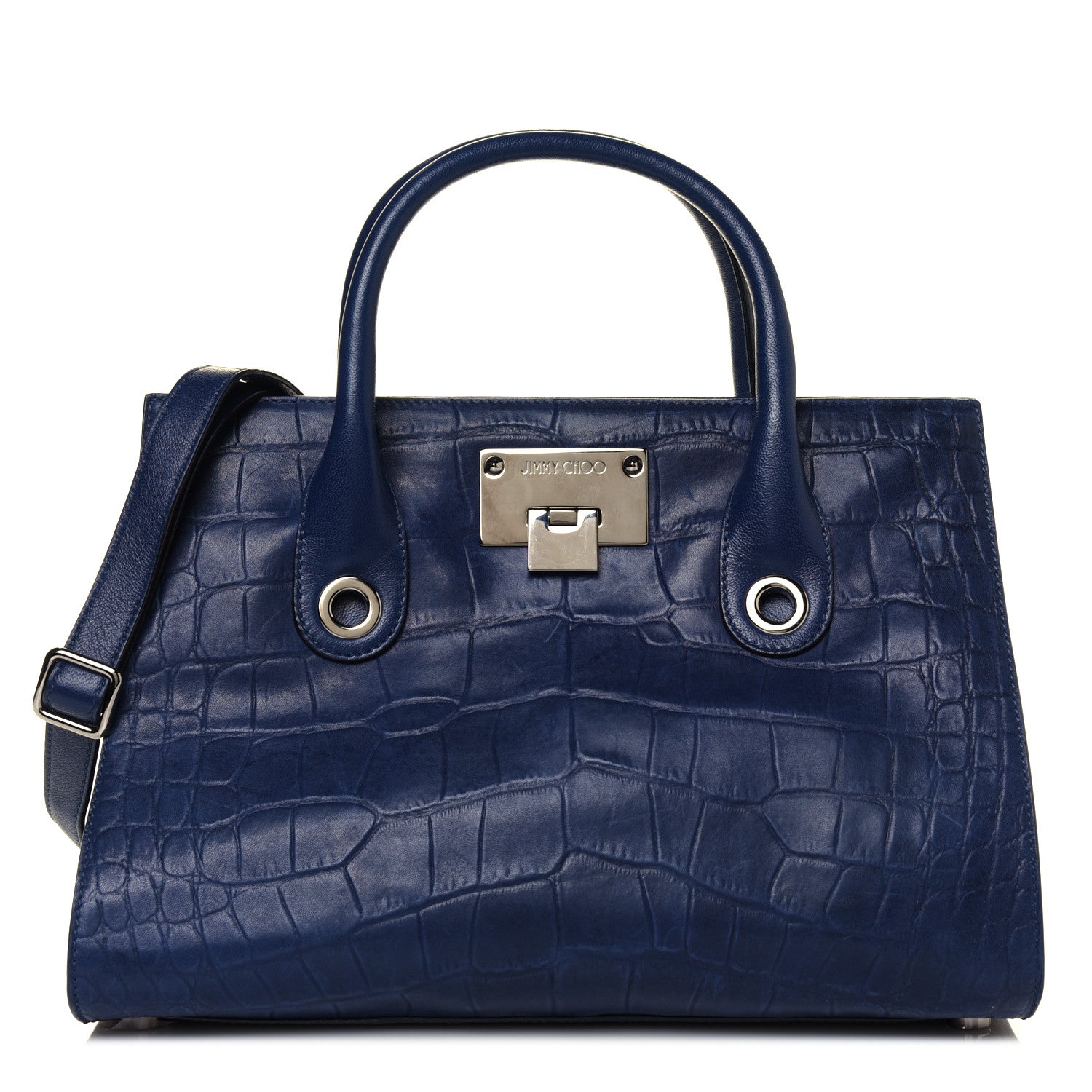 Jimmy Choo Crocodile Embossed Calfskin Riley Tote Steel Blue 1 of 12