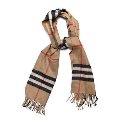 Burberry Cashmere Giant Check Fringe Scarf Archive Beige 1 of 4