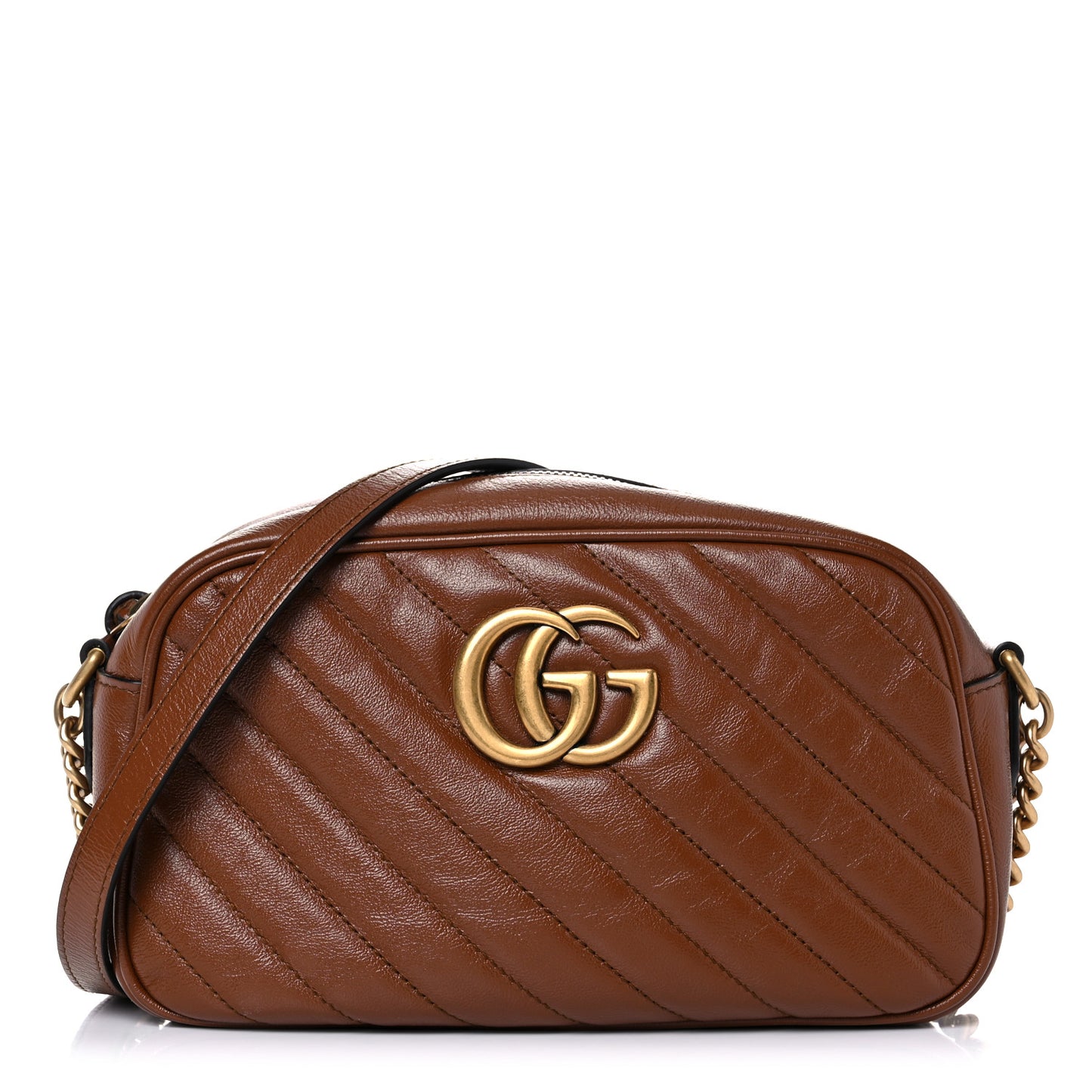 Glazed Calfskin Matelasse Diagonal Small GG Marmont Chain Shoulder Bag Cuir