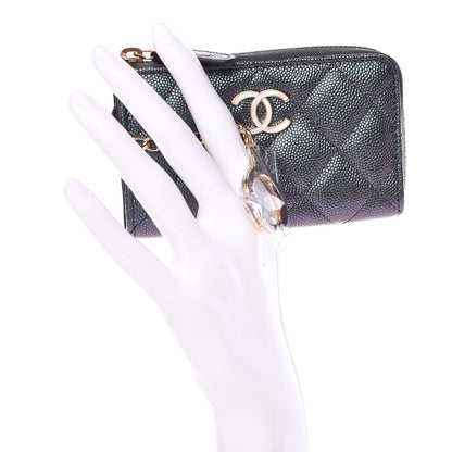 Chanel Iridescent Caviar Quilted Zipped Key Holder Case Black 2 of 8