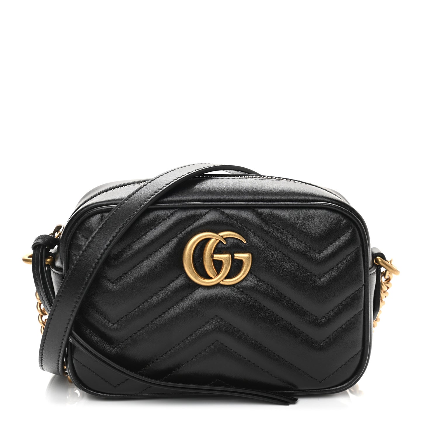 Calfskin Matelasse Mini GG Marmont Chain Shoulder Bag Black