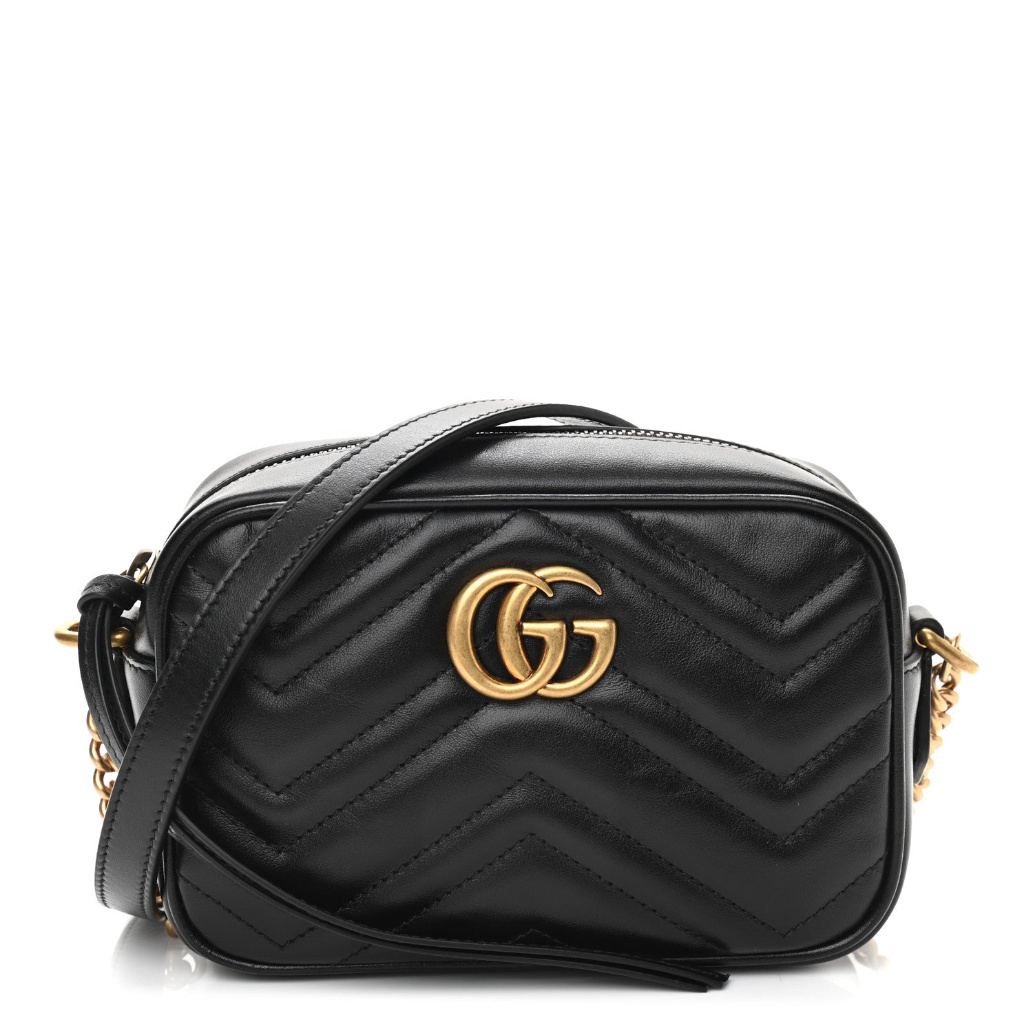 Gucci Calfskin Matelasse Mini GG Marmont Chain Shoulder Bag Black 1 of 12