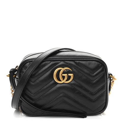 Gucci Calfskin Matelasse Mini GG Marmont Chain Shoulder Bag Black 1 of 12