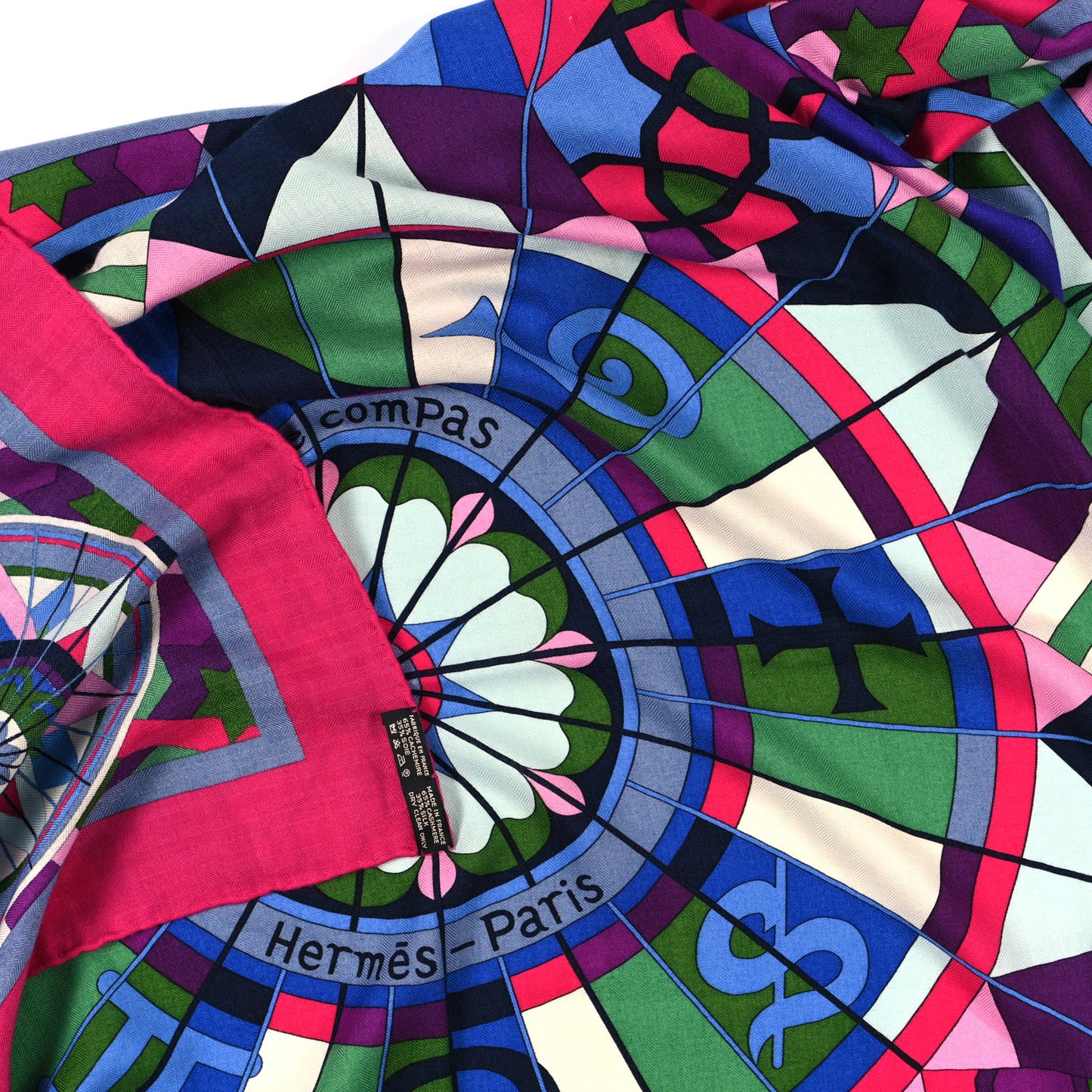 Cashmere Silk Rose de Compas Shawl 140 Fuchsia