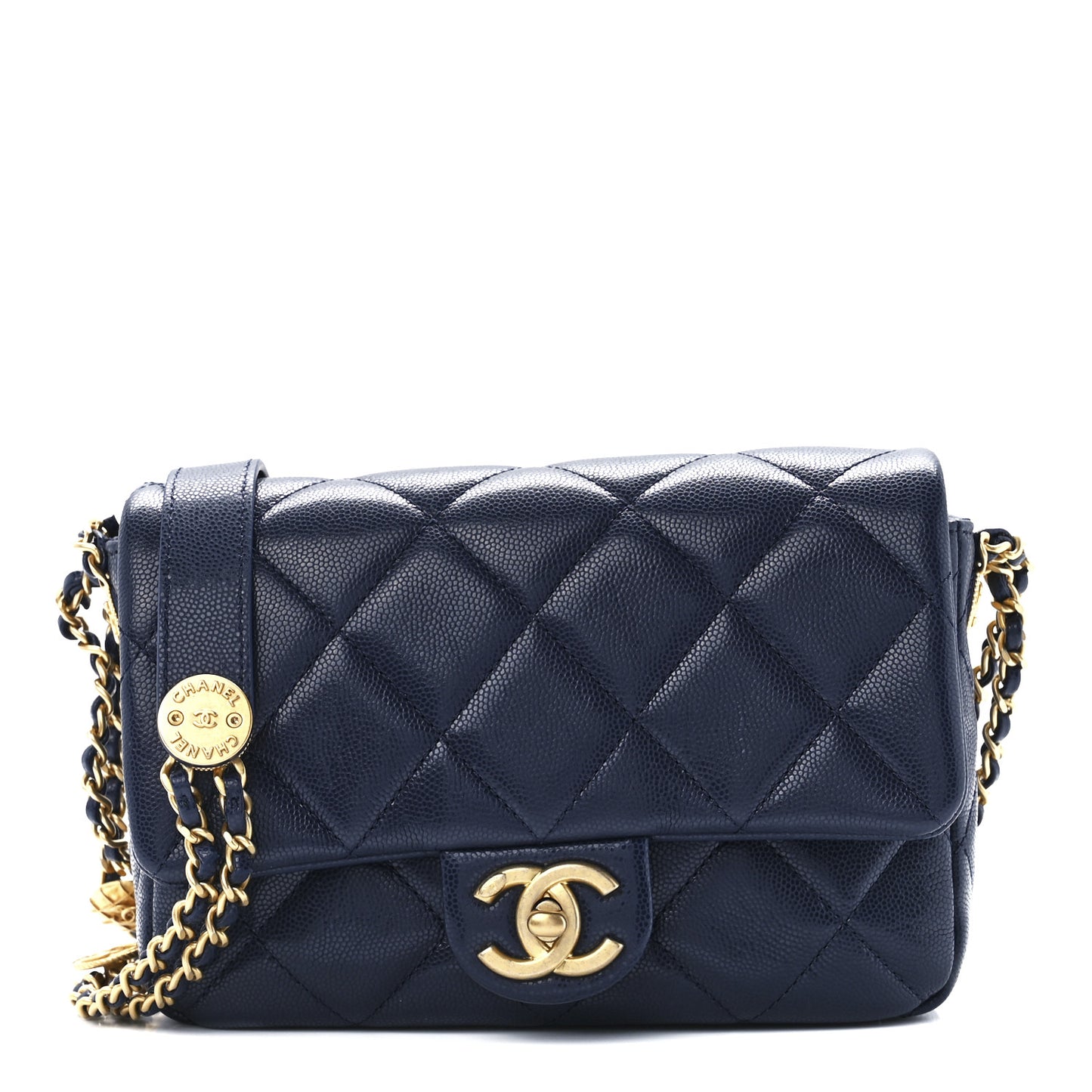 Caviar Quilted Small Twist Your Buttons Flap Blue