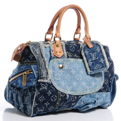 Louis Vuitton Denim Patchwork Speedy 30 Blue 3 of 7