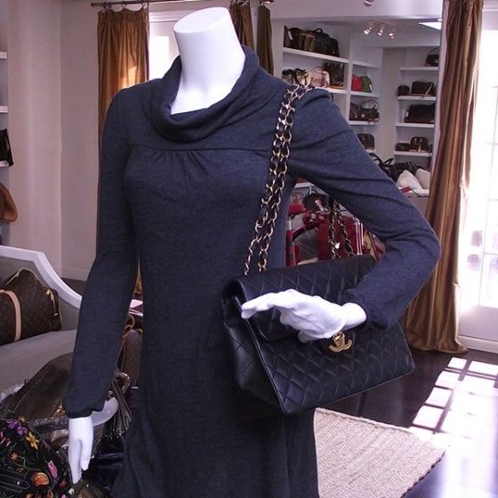 Vintage Leather Jumbo Classic Flap Black