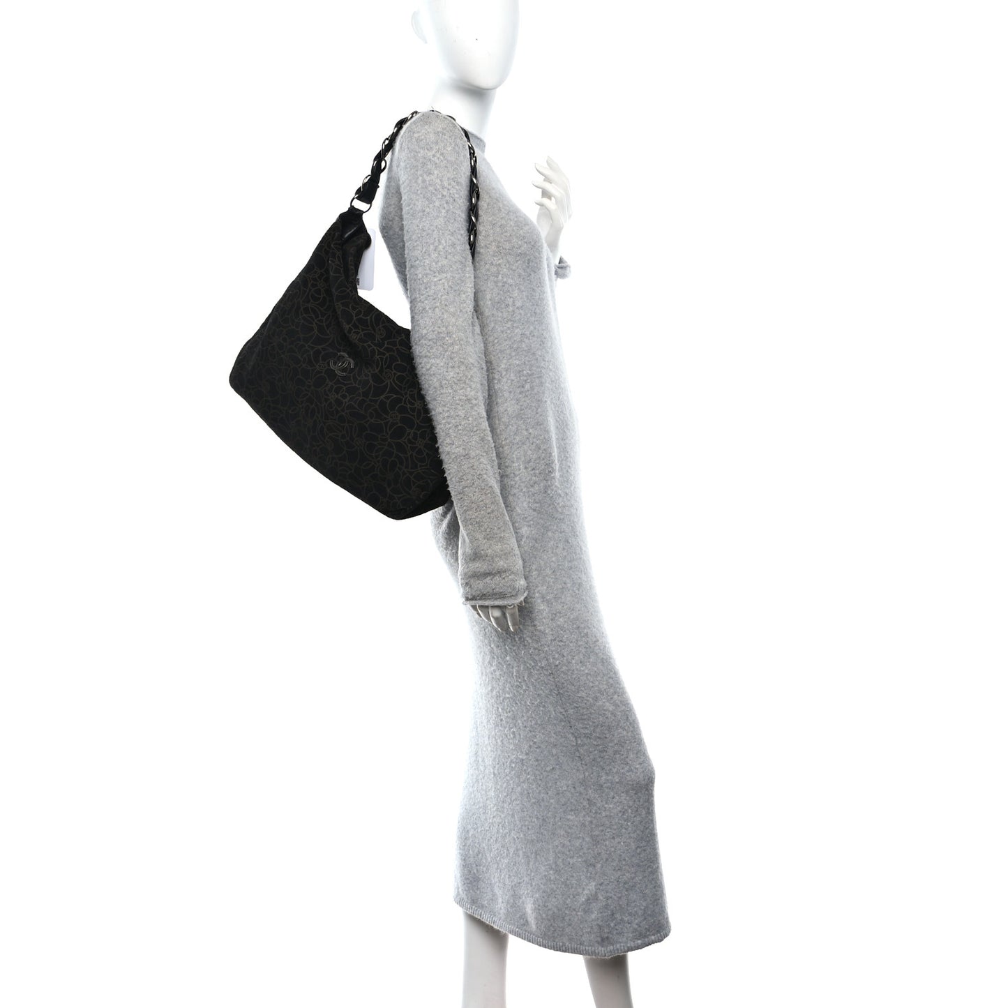 Suede Camellia Hobo Bag Black