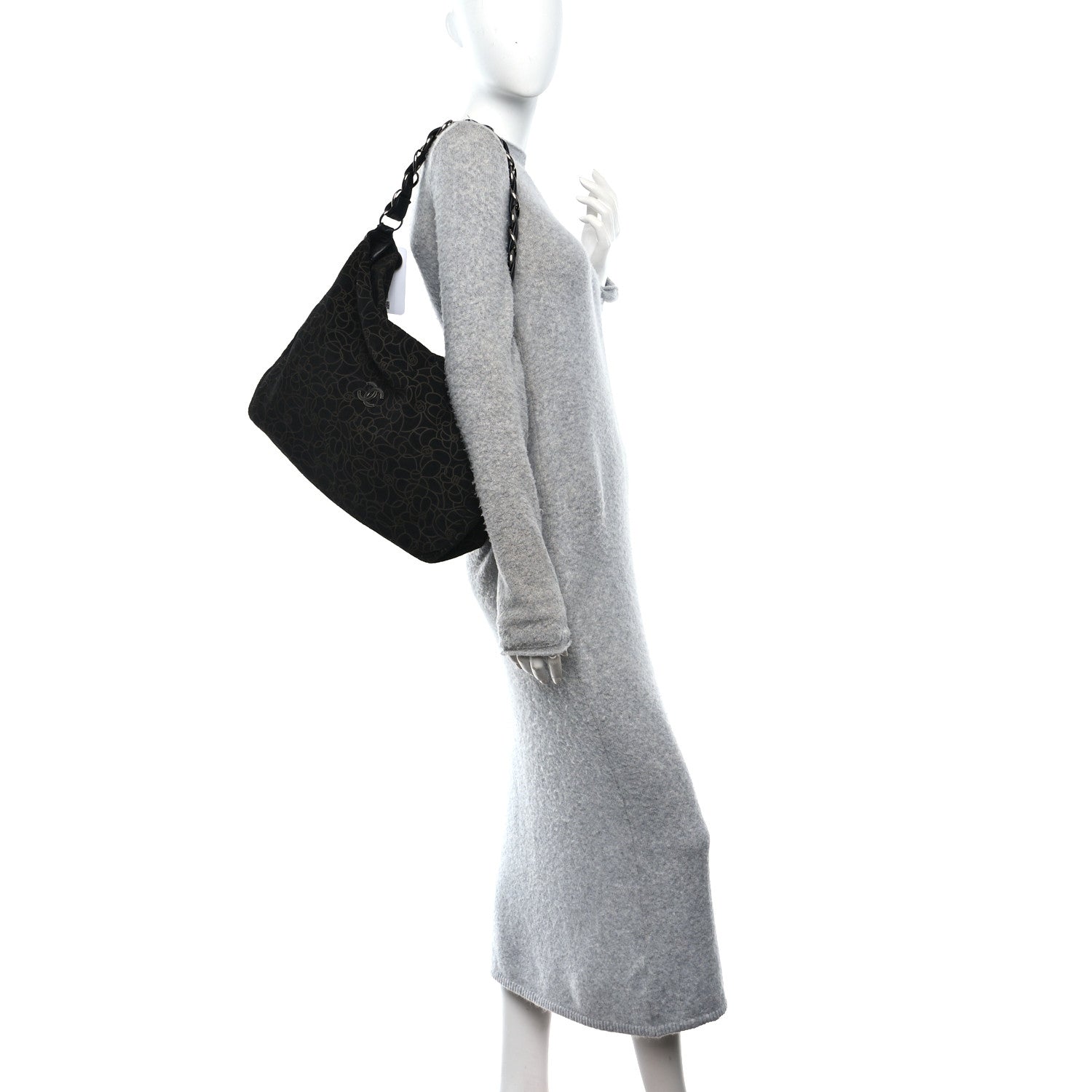 Chanel Suede Camellia Hobo Bag Black 3 of 19