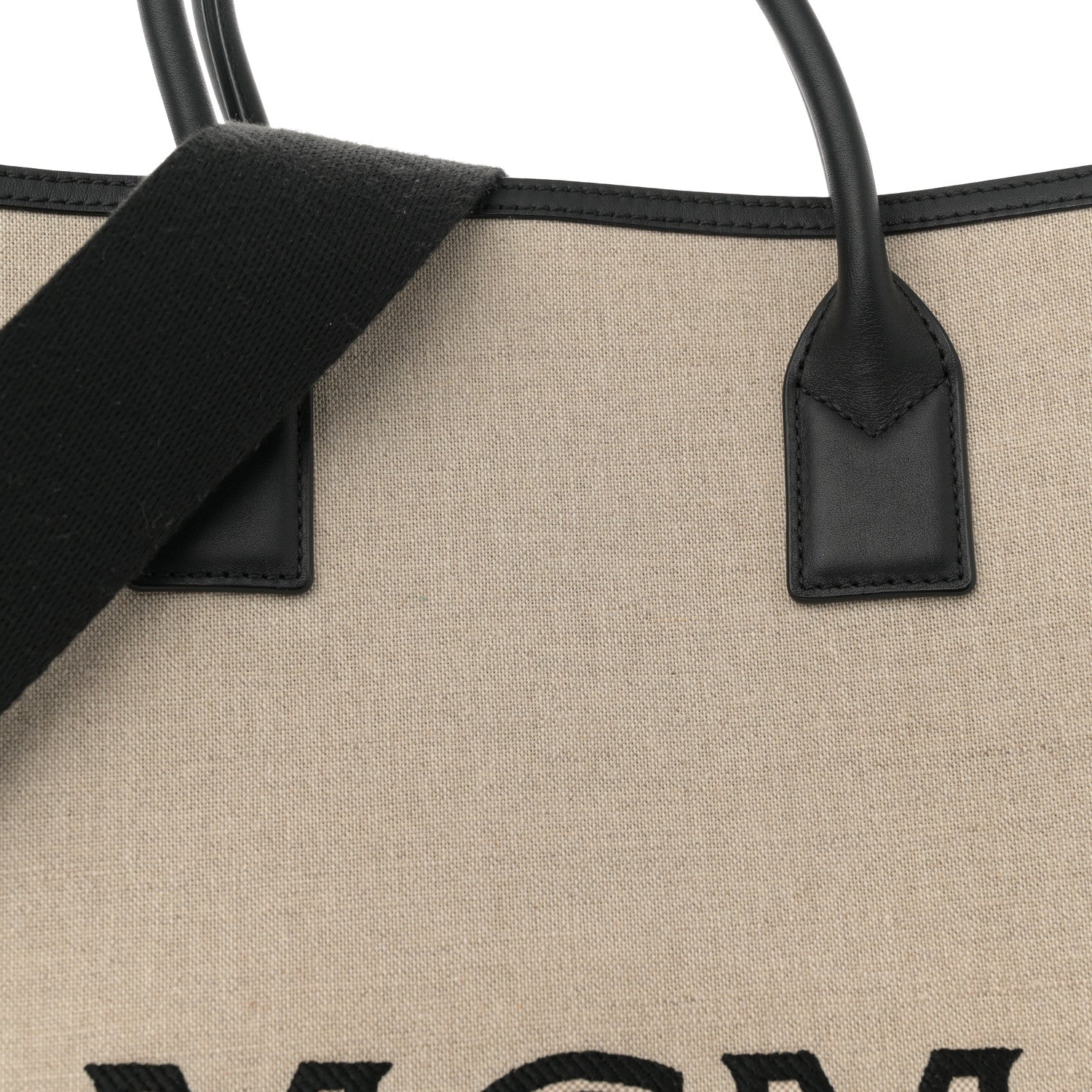 MCM Calfskin Linen Large Munchen Tote Black 8 of 12