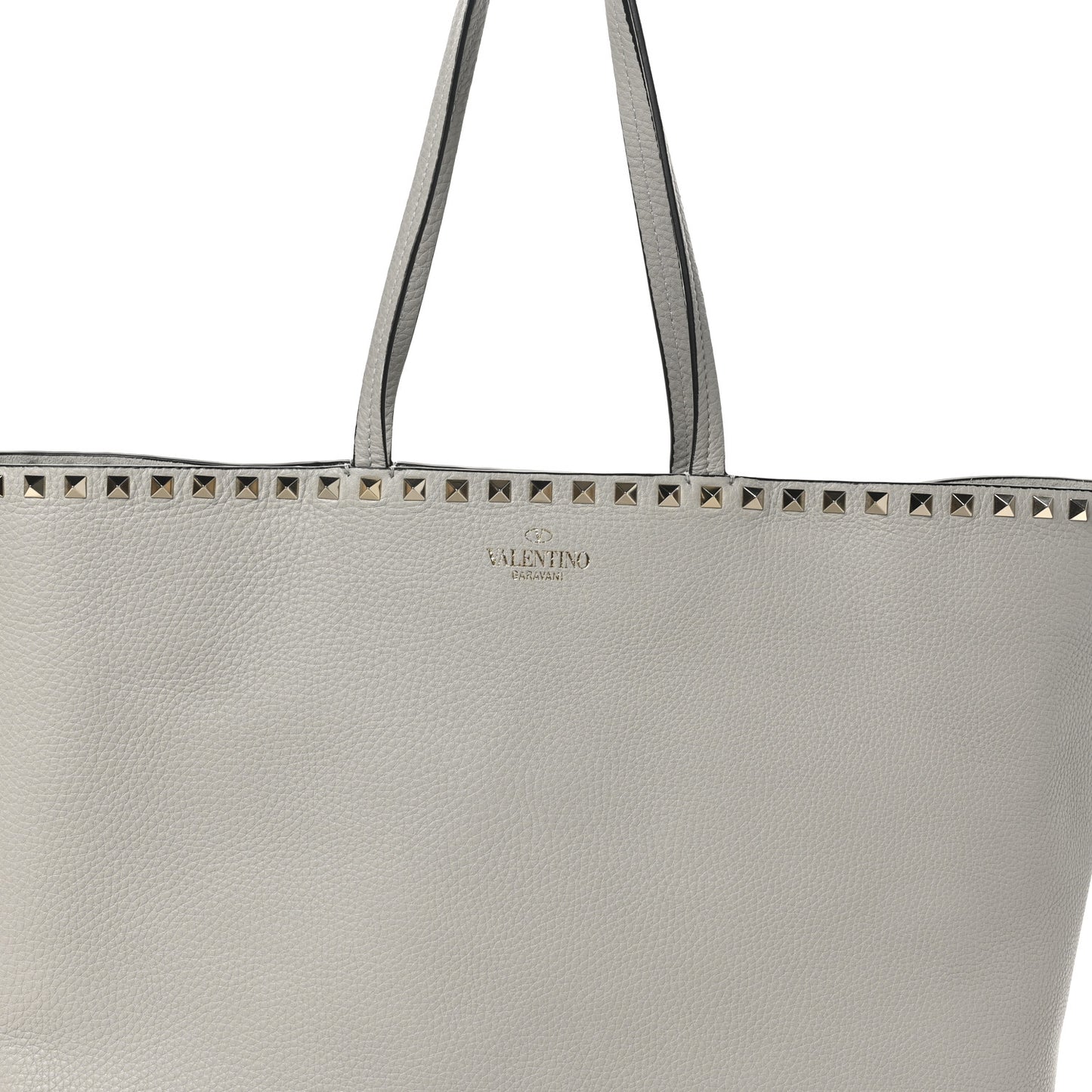 Grained Calfskin Rockstud Shoulder Tote Perla