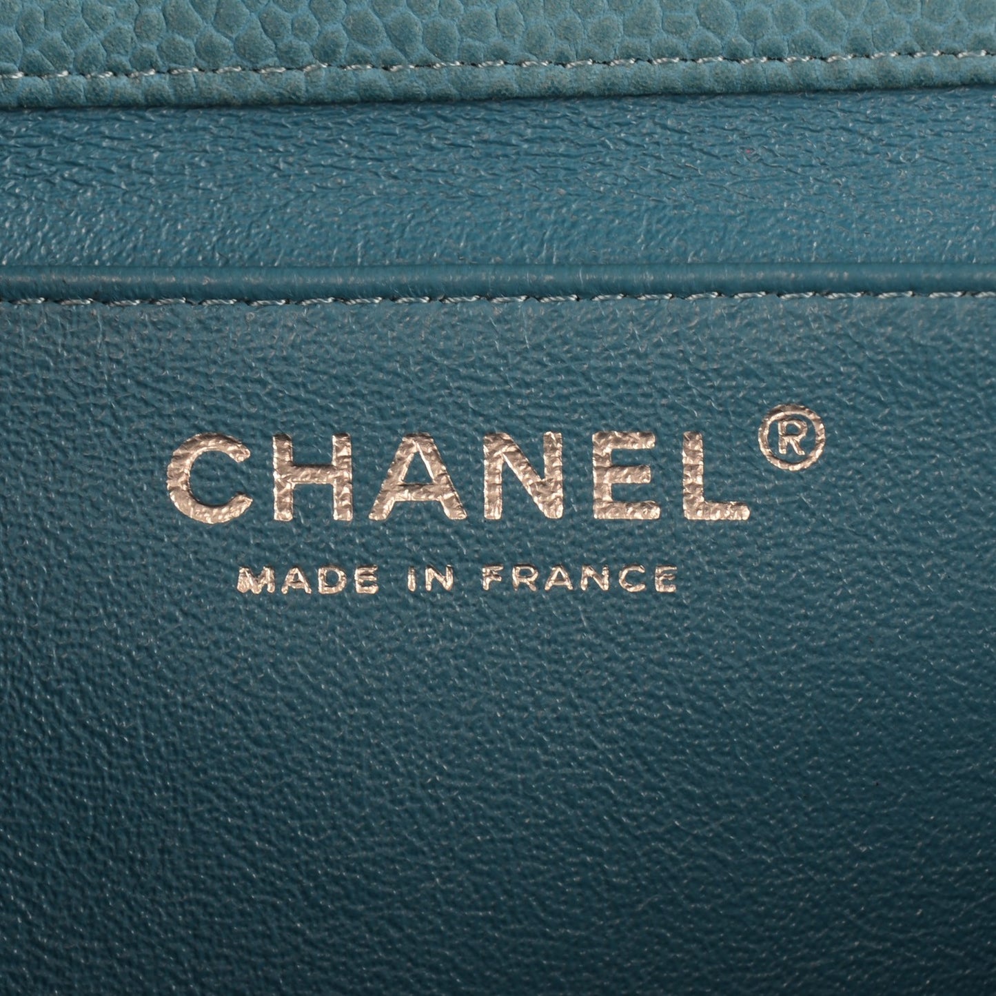 Iridescent Caviar Quilted Clutch With Chain Flap Blue