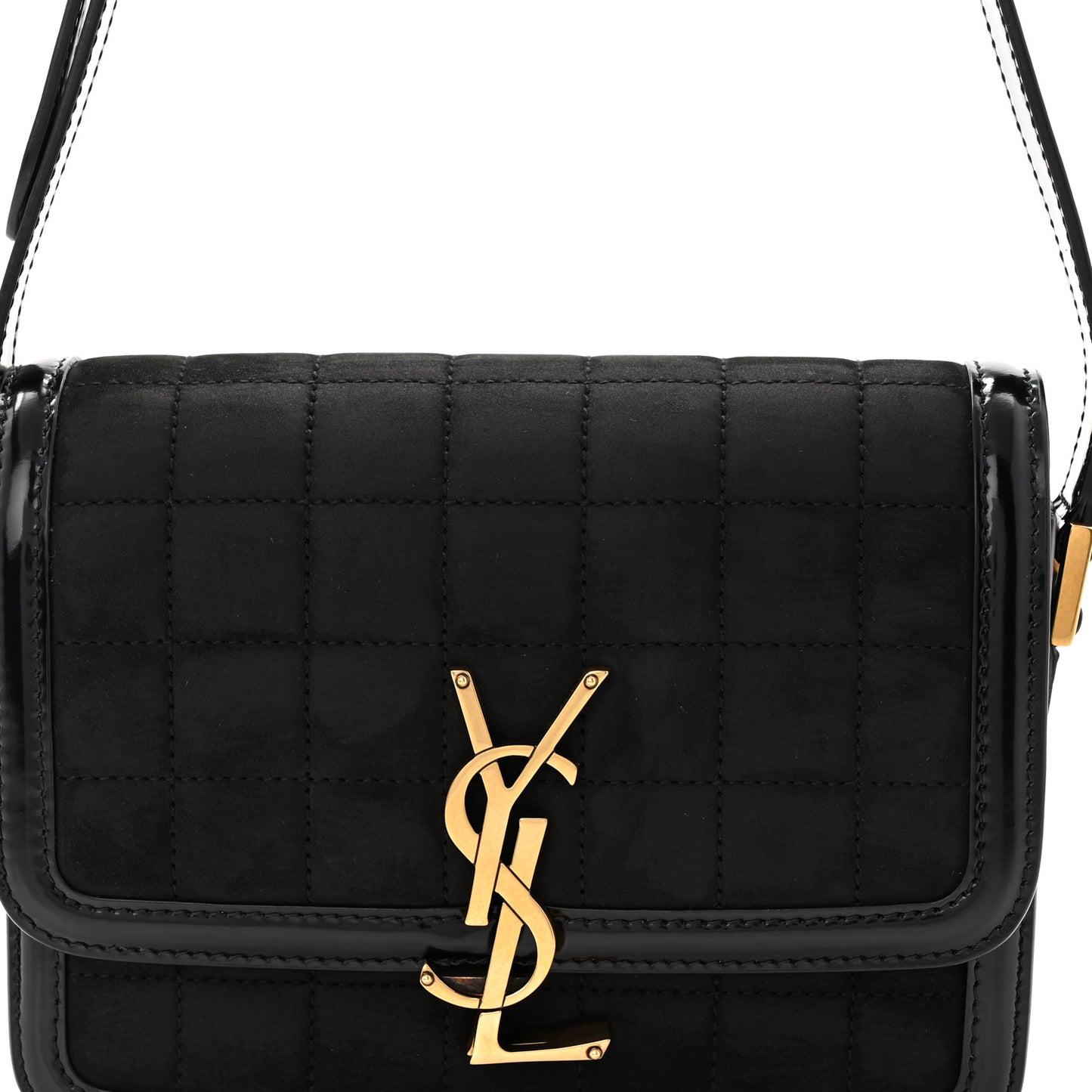 Suede Quilted Monogram Small Solferino Satchel Black