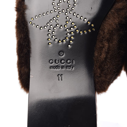 Gucci Calfskin Faux Fur Square G Mens Lawrence Slippers 11 Brown 7 of 8