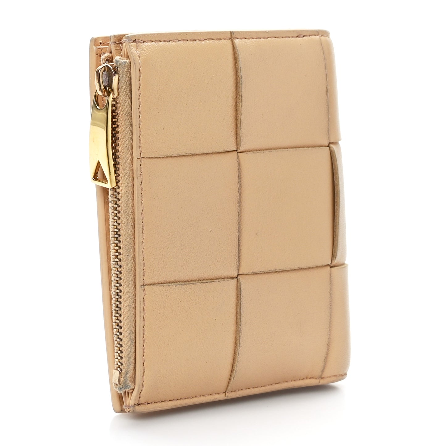 Nappa Maxi Intrecciato Small Bi-Fold Zip Wallet Porridge