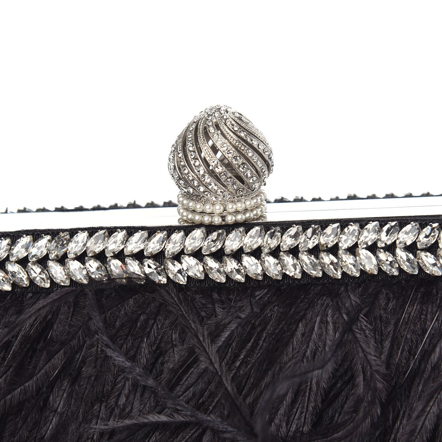 Jimmy Choo Satin Feather Crystal Embellished Celeste Clutch Black 7 of 7