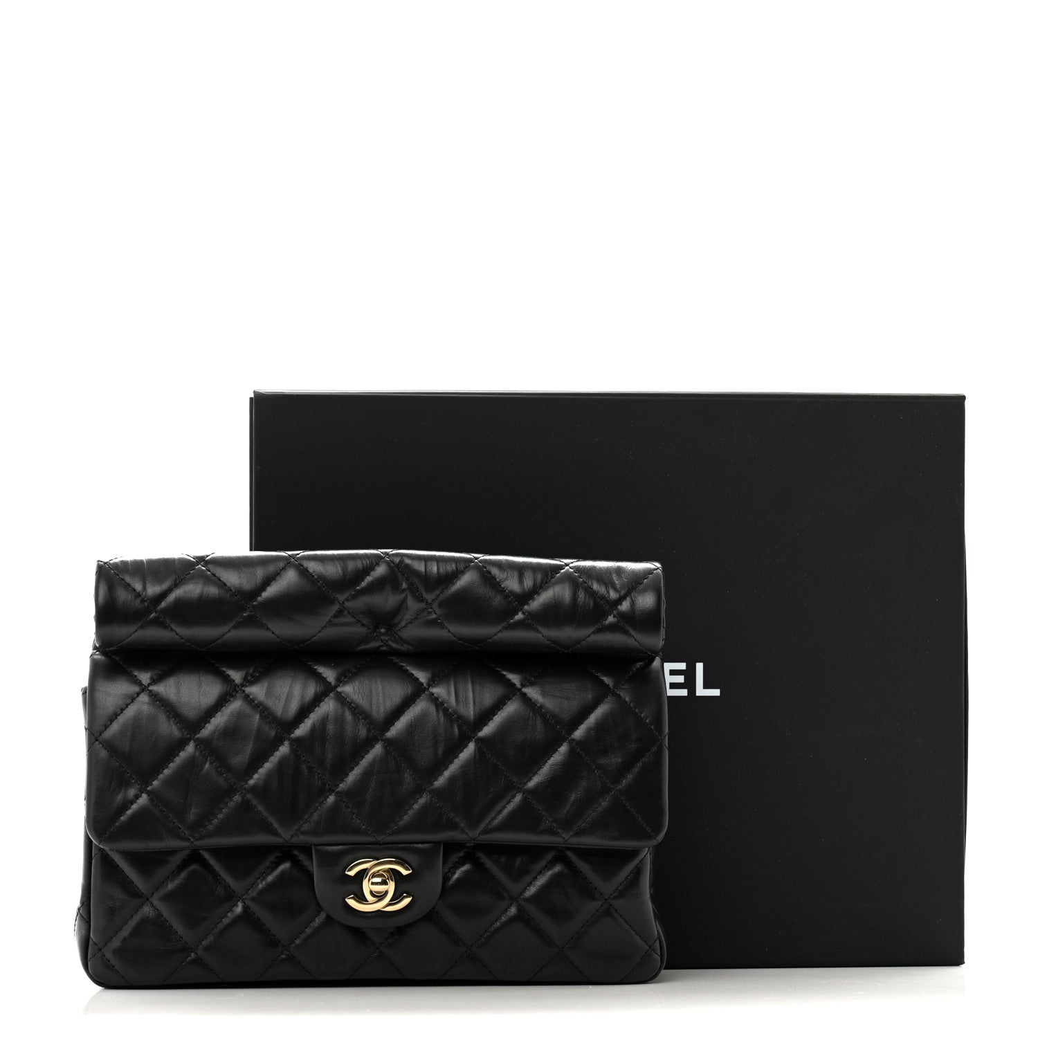 Chanel Crumpled Calfskin Quilted Clutch Black 10 of 10