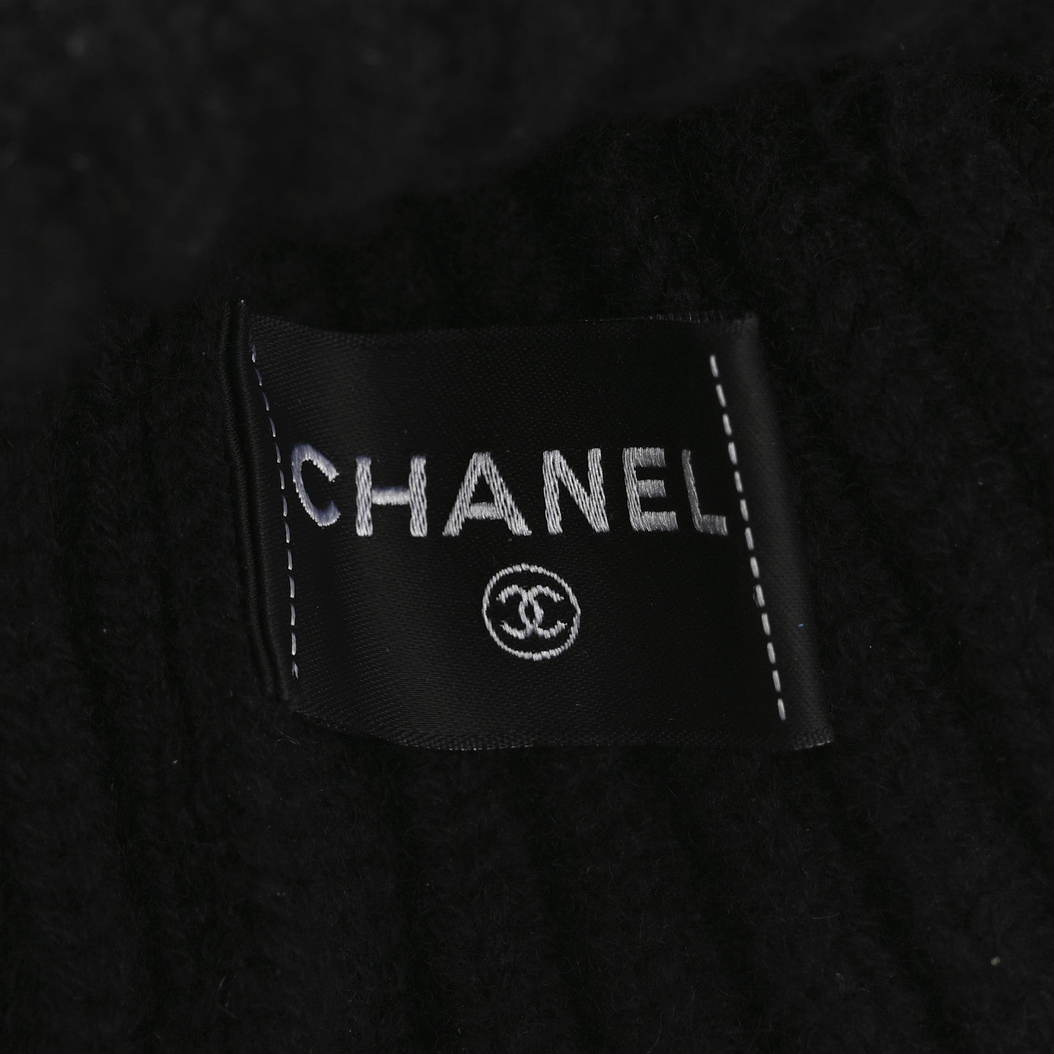 Chanel Cashmere Beaded Sequin Logo Beanie Hat Black 5 of 6