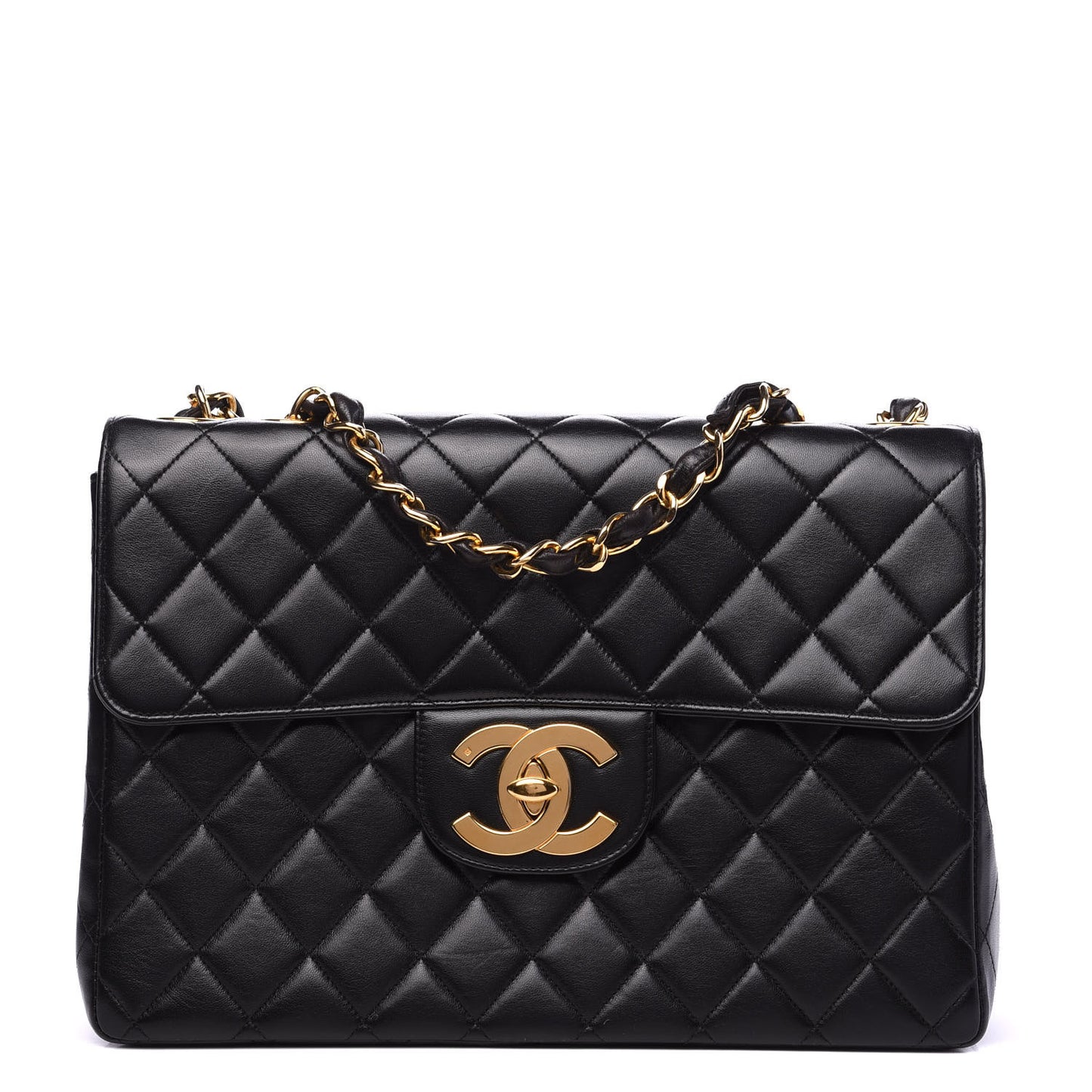 Lambskin Quilted Jumbo Single Flap Black