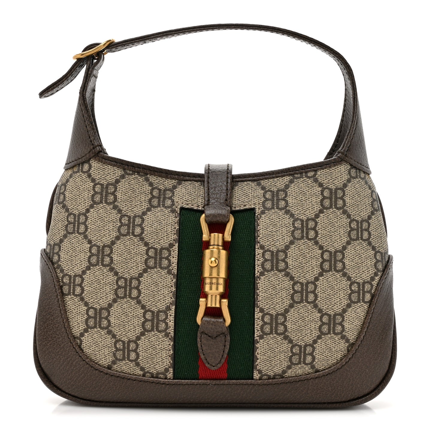 X BALENCIAGA BB Supreme Monogram Calfskin Web Mini Jackie 1961 Hobo Beige Ebony