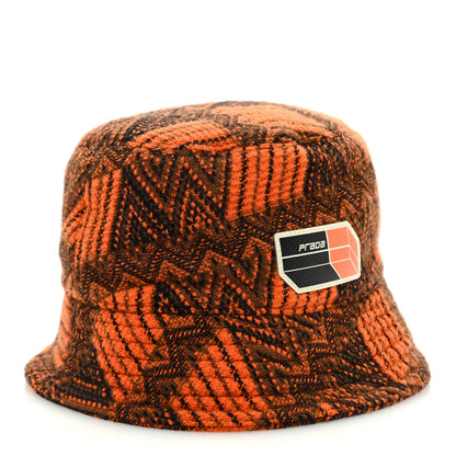 Prada Wool Cashmere Geometric Logo Womens Bucket Hat S Orange Black 4 of 9