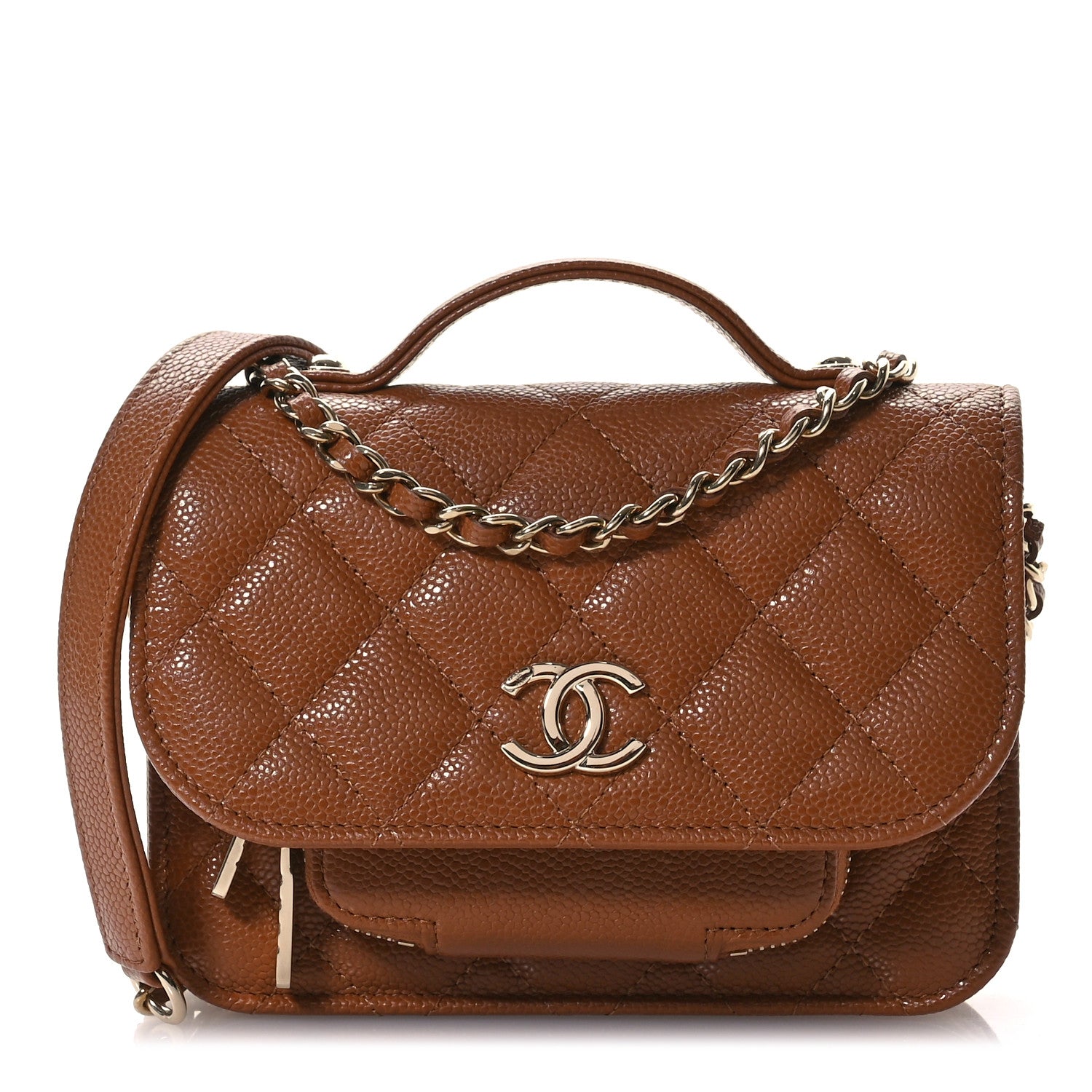 Chanel Caviar Quilted Business Affinity Clutch With Chain Flap Camel 1 of 12