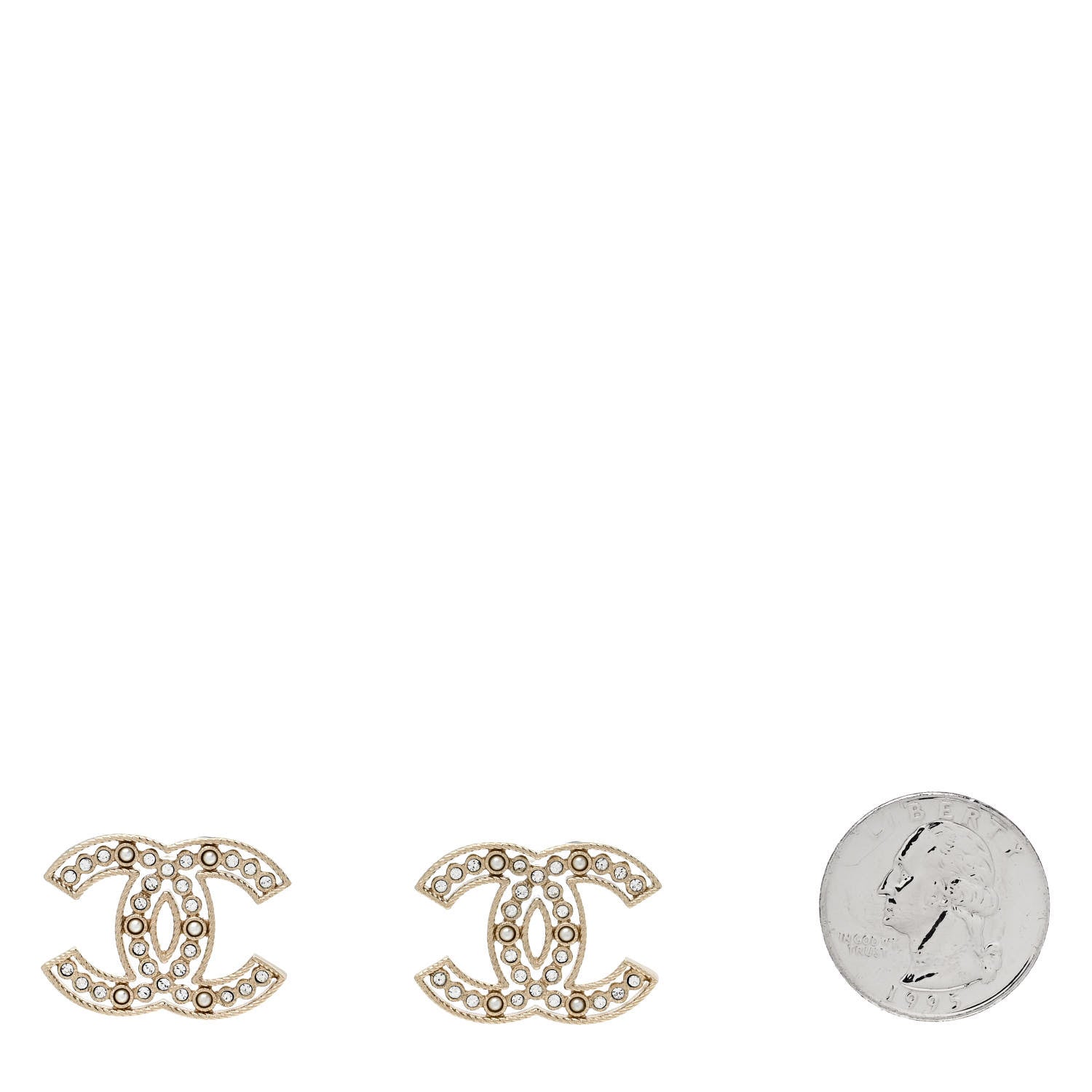 Chanel Pearl Crystal Sparkling Pearls CC Earrings Light Gold 2 of 5