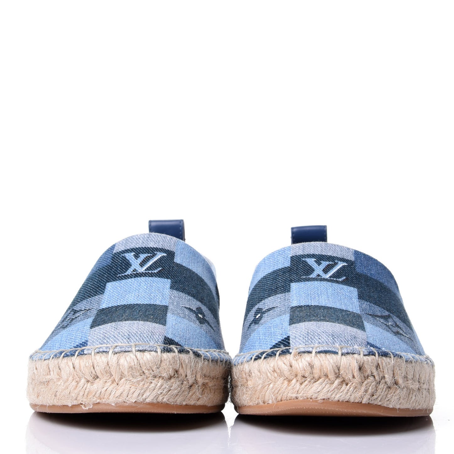 Denim Damier Monogram Patchwork Espadrille Flats 36 Blue