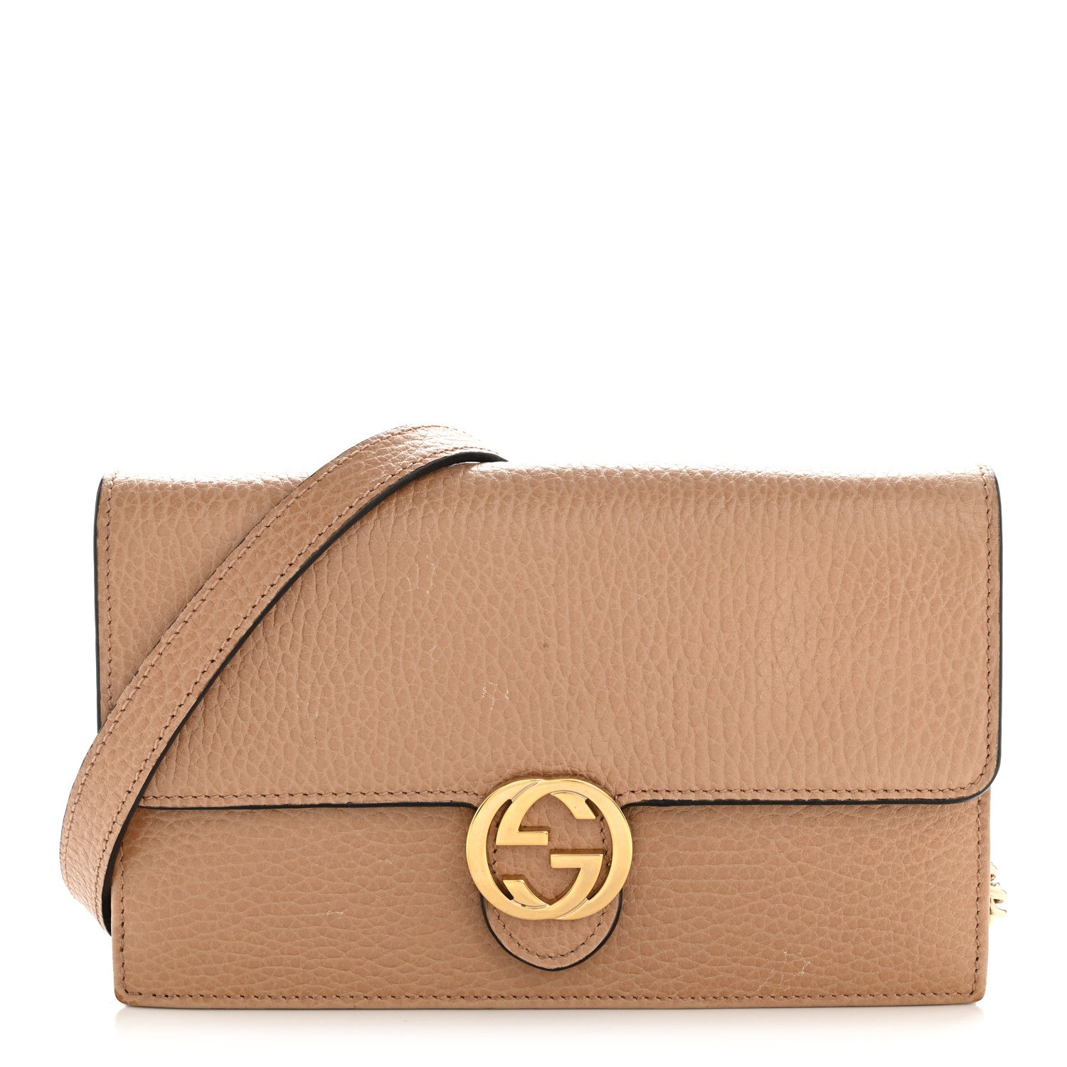 Gucci Dollar Calfskin Interlocking G Chain Wallet Camelia 1 of 14