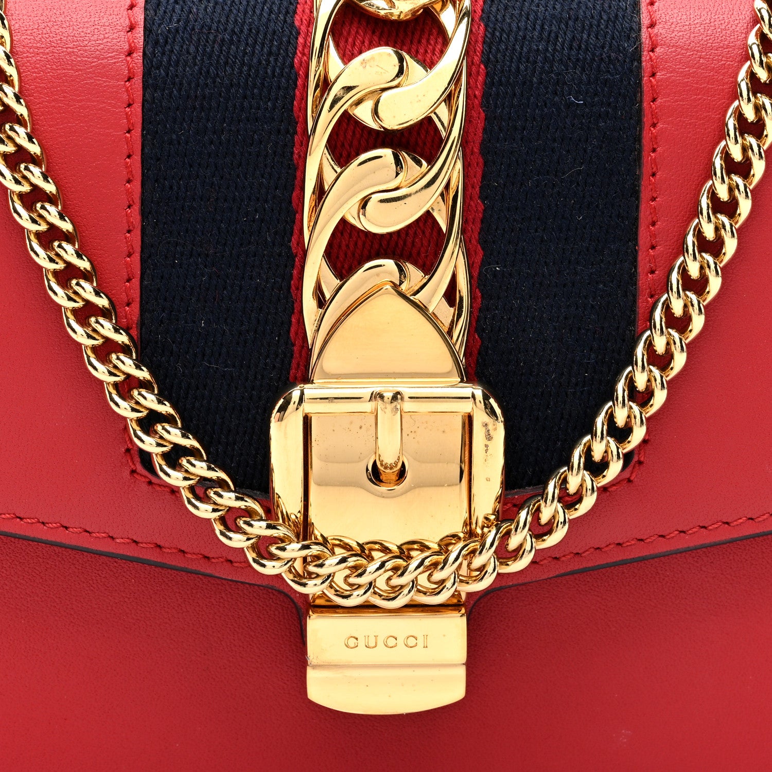 Gucci Calfskin Super Mini Sylvie Chain Shoulder Bag Hibiscus Red 8 of 10