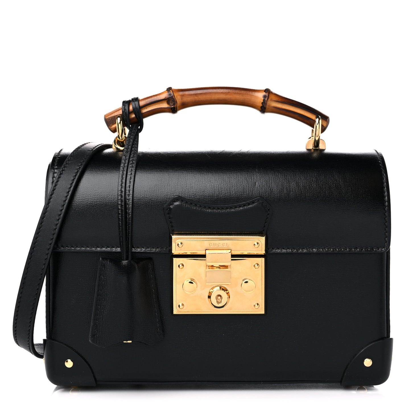 Calfskin Small Padlock Bamboo Shoulder Bag Black