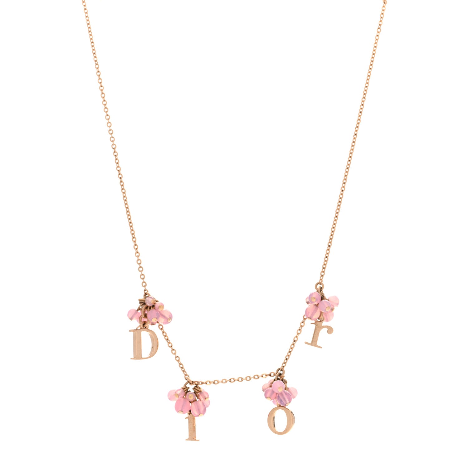 Christian Dior Beaded Logo Charm Necklace Gold Pink 1 of 6