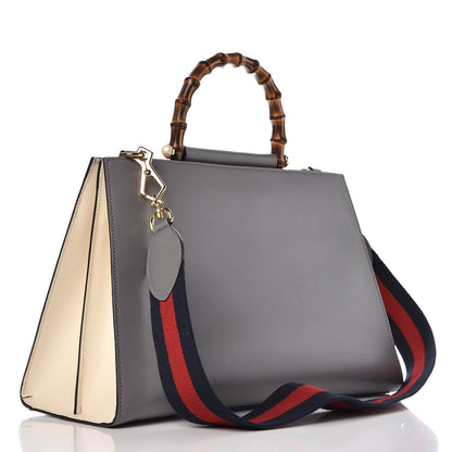 Gucci Nappa Bamboo Web Medium Nymphaea Top Handle Bag Deep Grey Mystic White 4 of 11