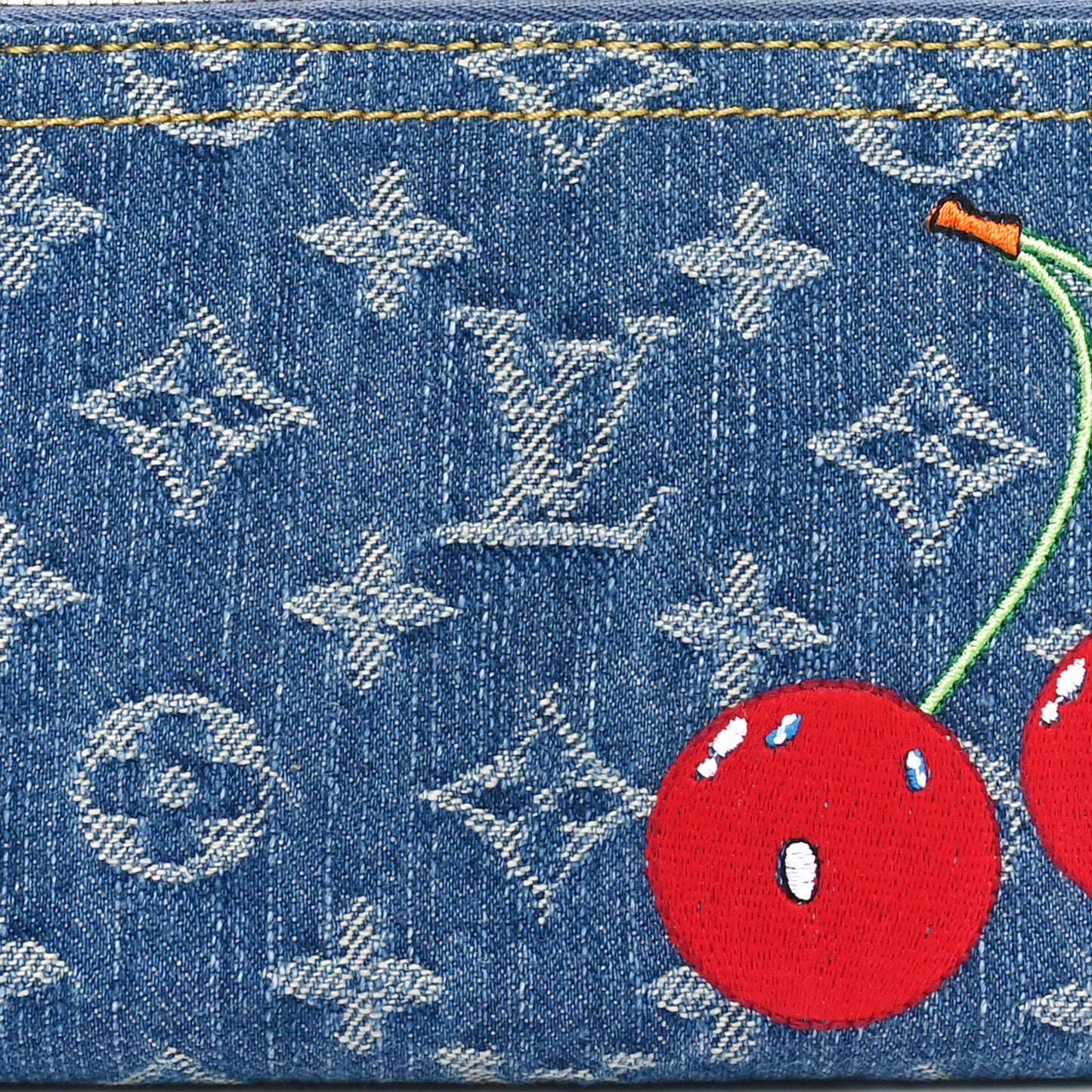 LV X TM Monogram Denim Cerises Zippy Wallet Blue