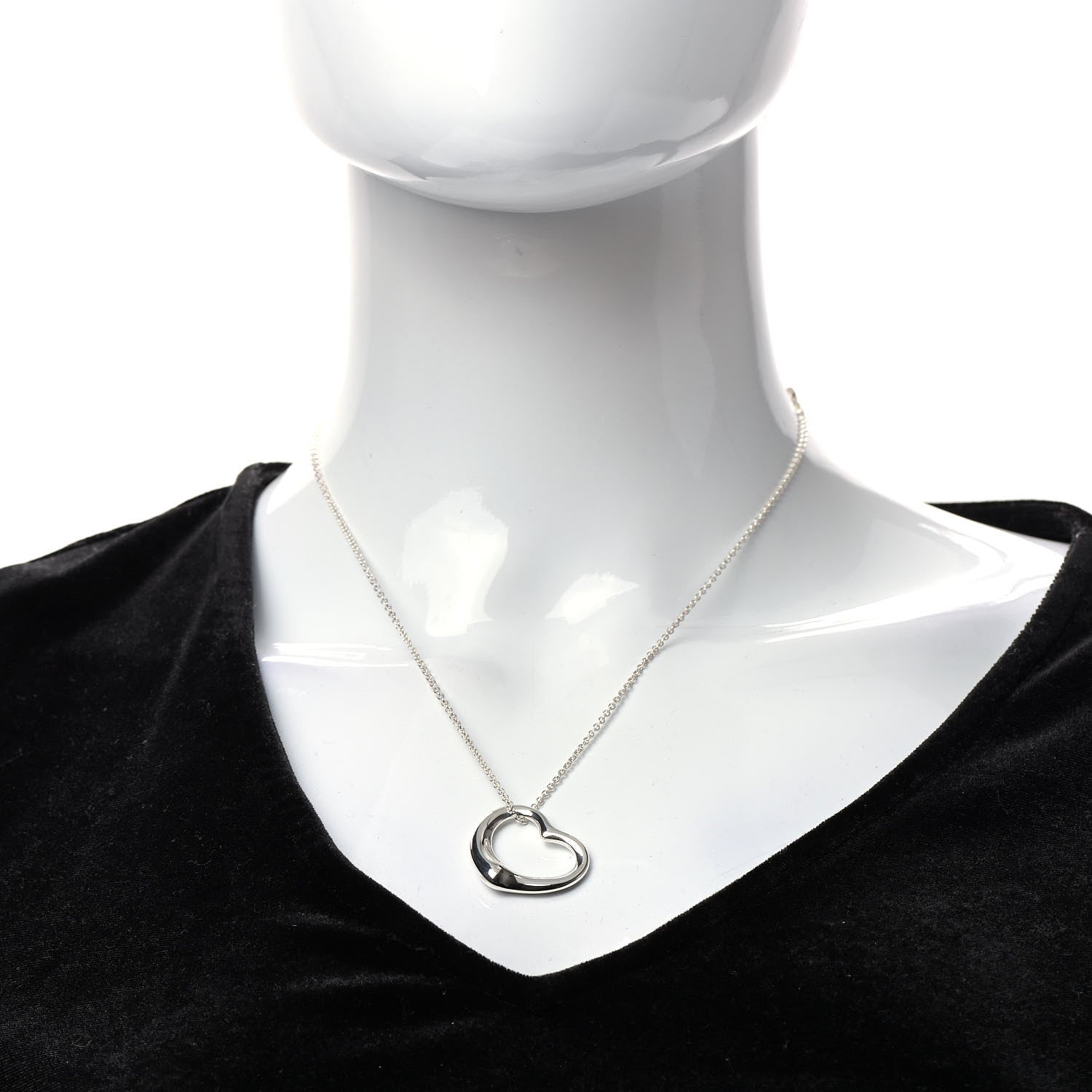 Tiffany Sterling Silver 27mm Elsa Peretti Open Heart Pendant Necklace 2 of 8