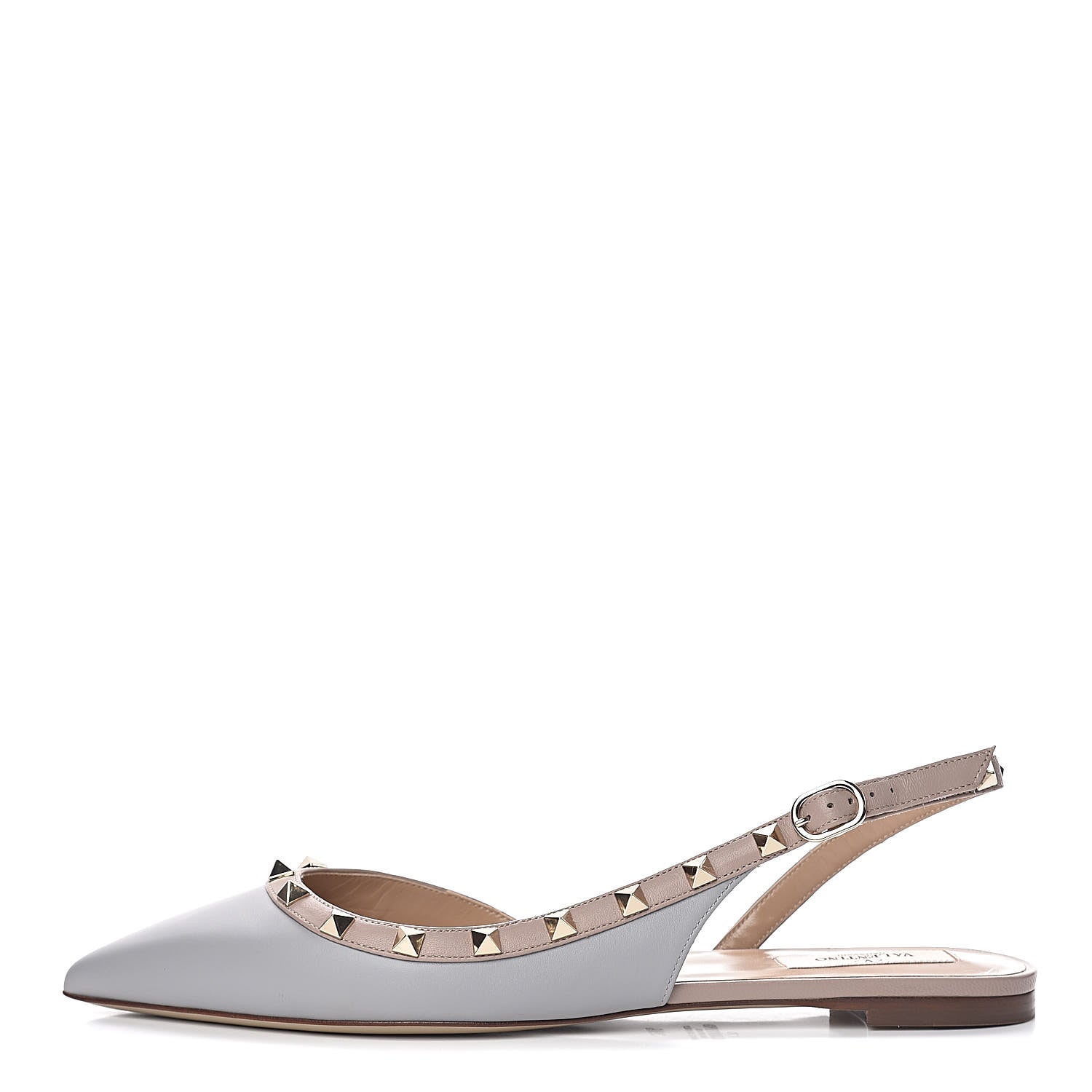 Valentino Garavani Nappa Rockstud Slingback Flats 39.5 Pastel Grey Poudre 1 of 9