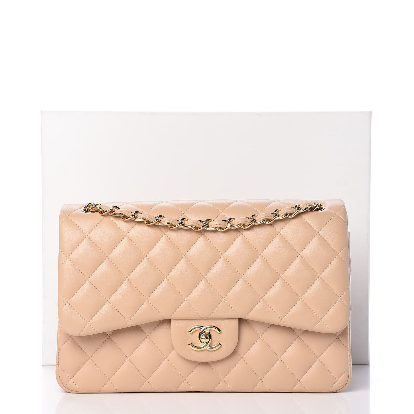Lambskin Quilted Jumbo Double Flap Beige Clair
