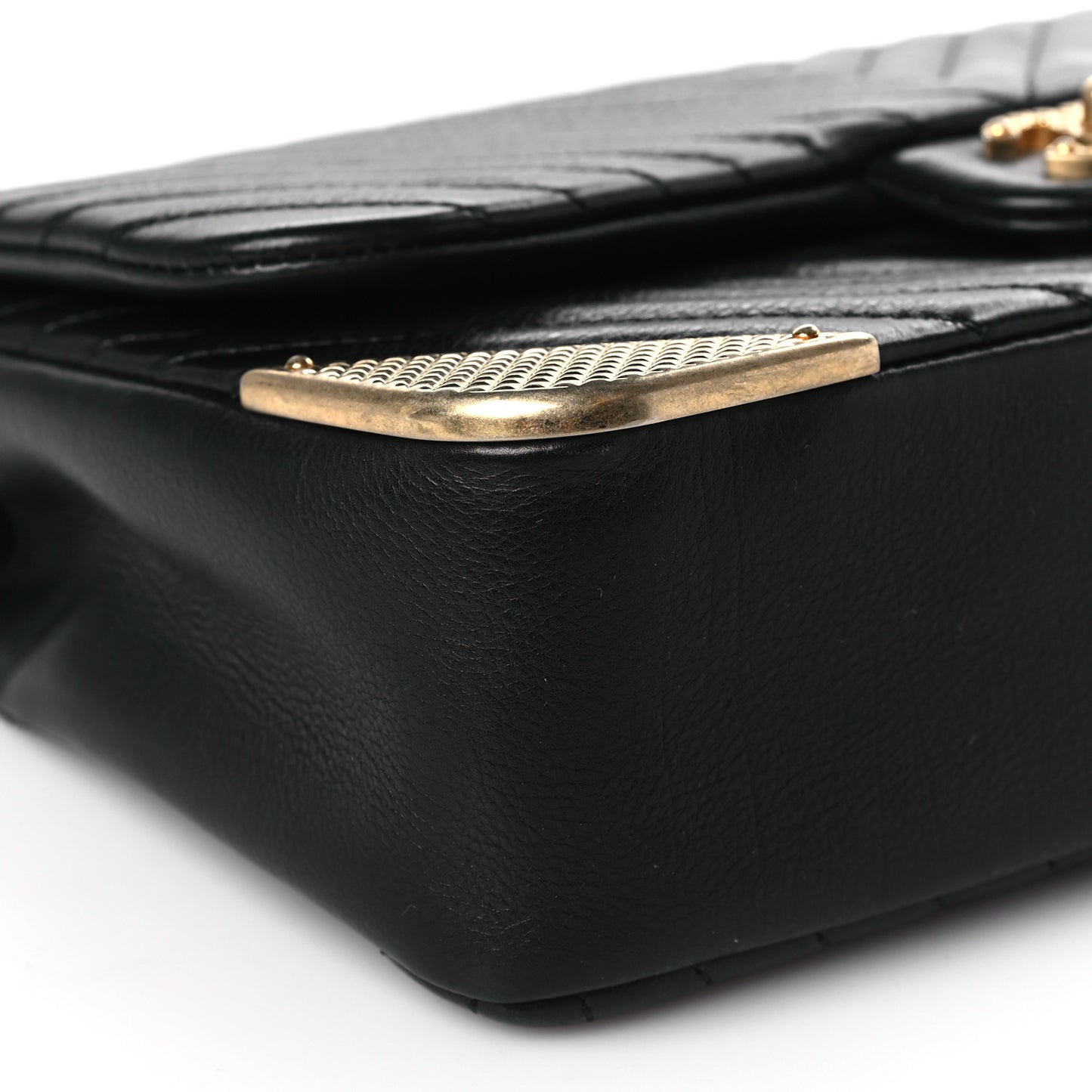 Calfskin Chevron Quilted Rock The Corner Flap Black