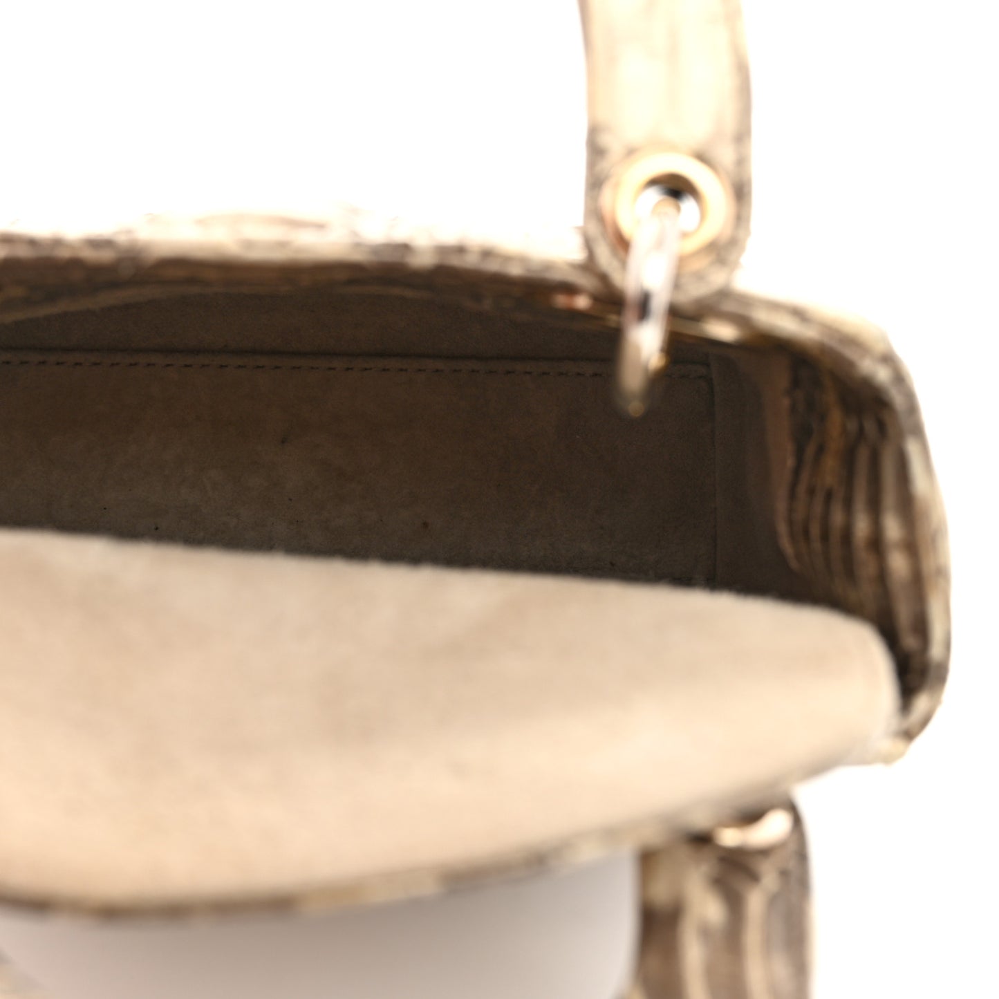 Metallic Snakeskin Cannage Mini Lady Dior Beige