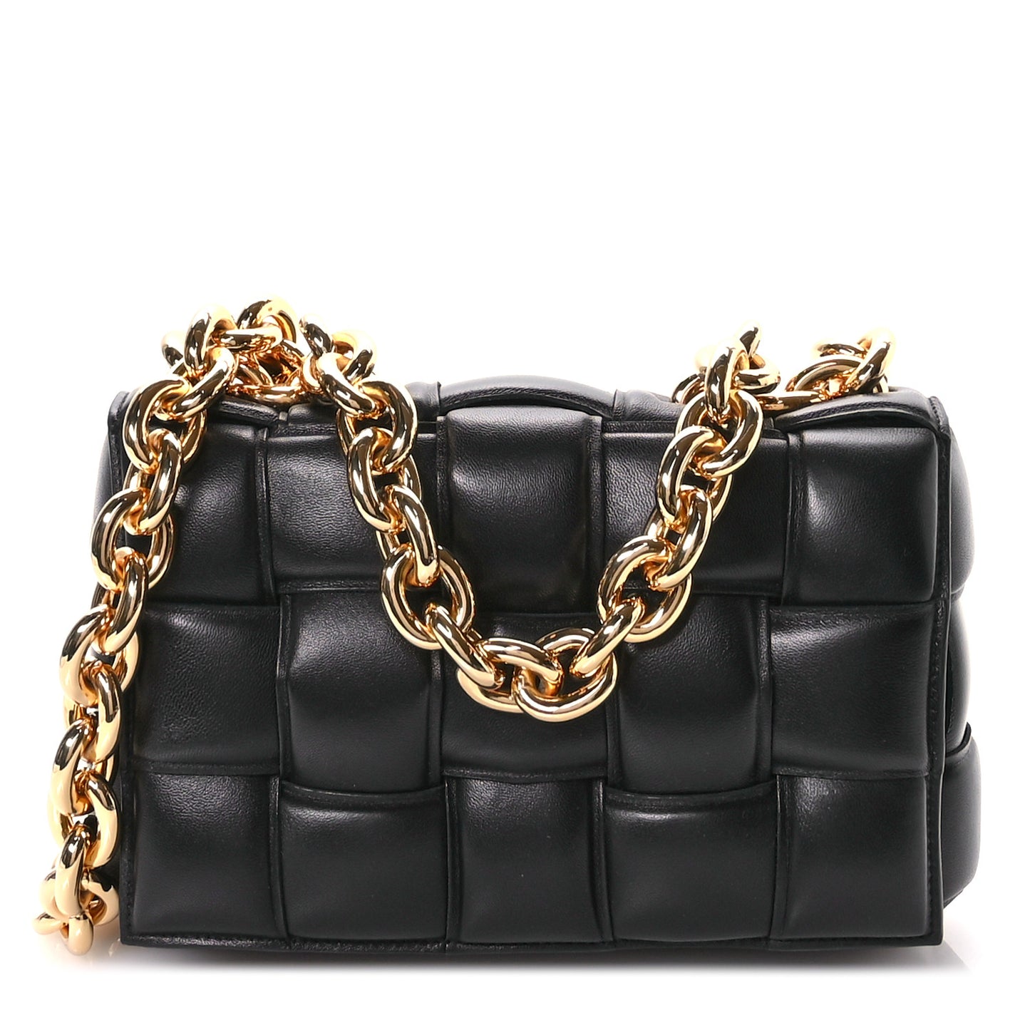 Lambskin Maxi Intreccio Padded Chain Cassette Crossbody Bag Black