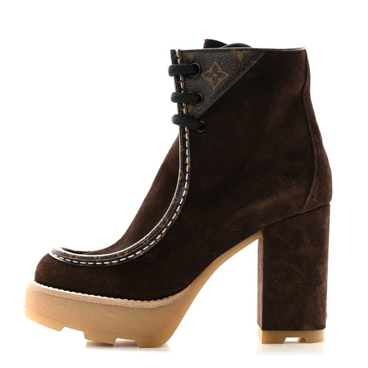 Suede Monogram Beaubourg Ankle Boots 38.5 Marron