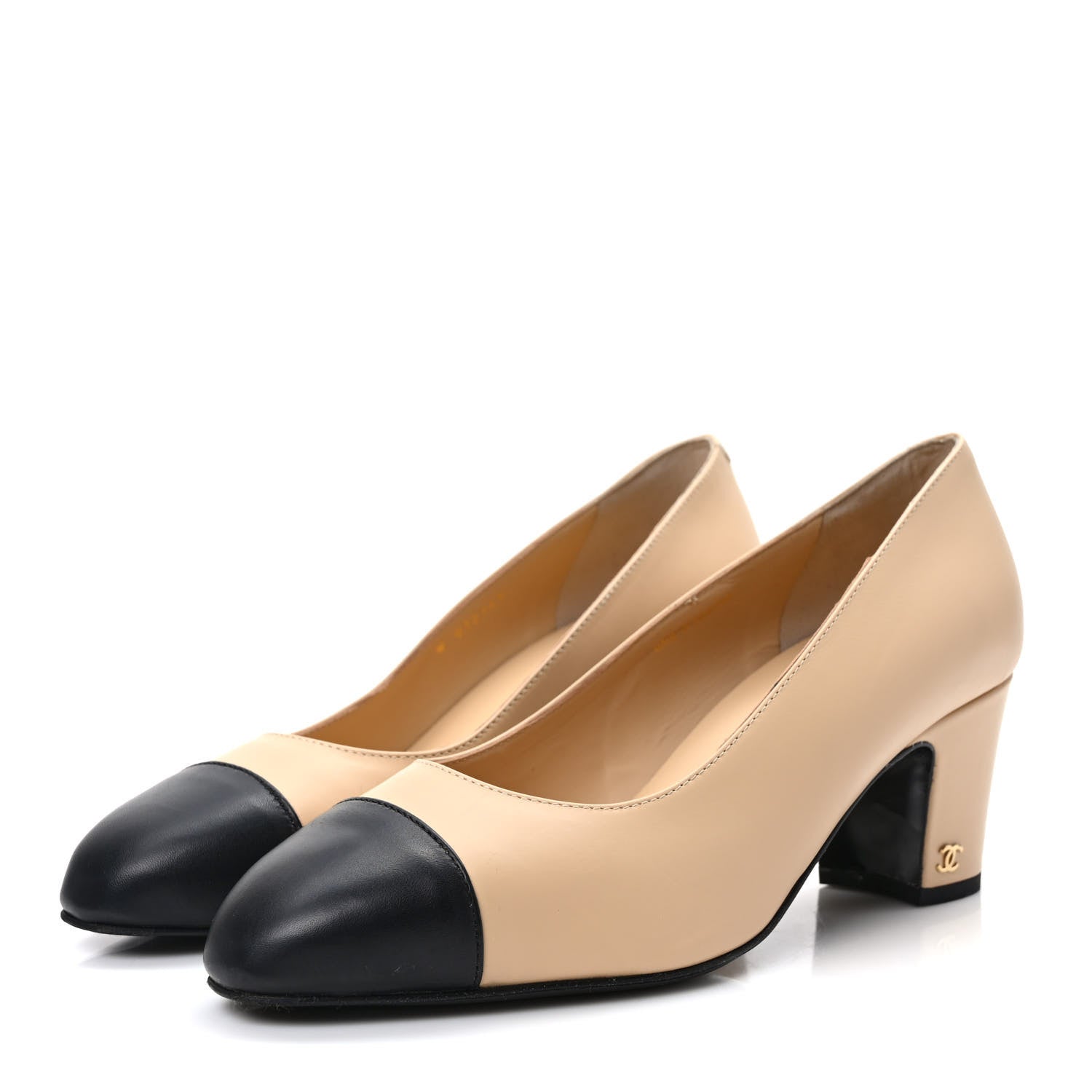 Chanel Lambskin Cap Toe CC Pumps 40 Beige Black 3 of 8