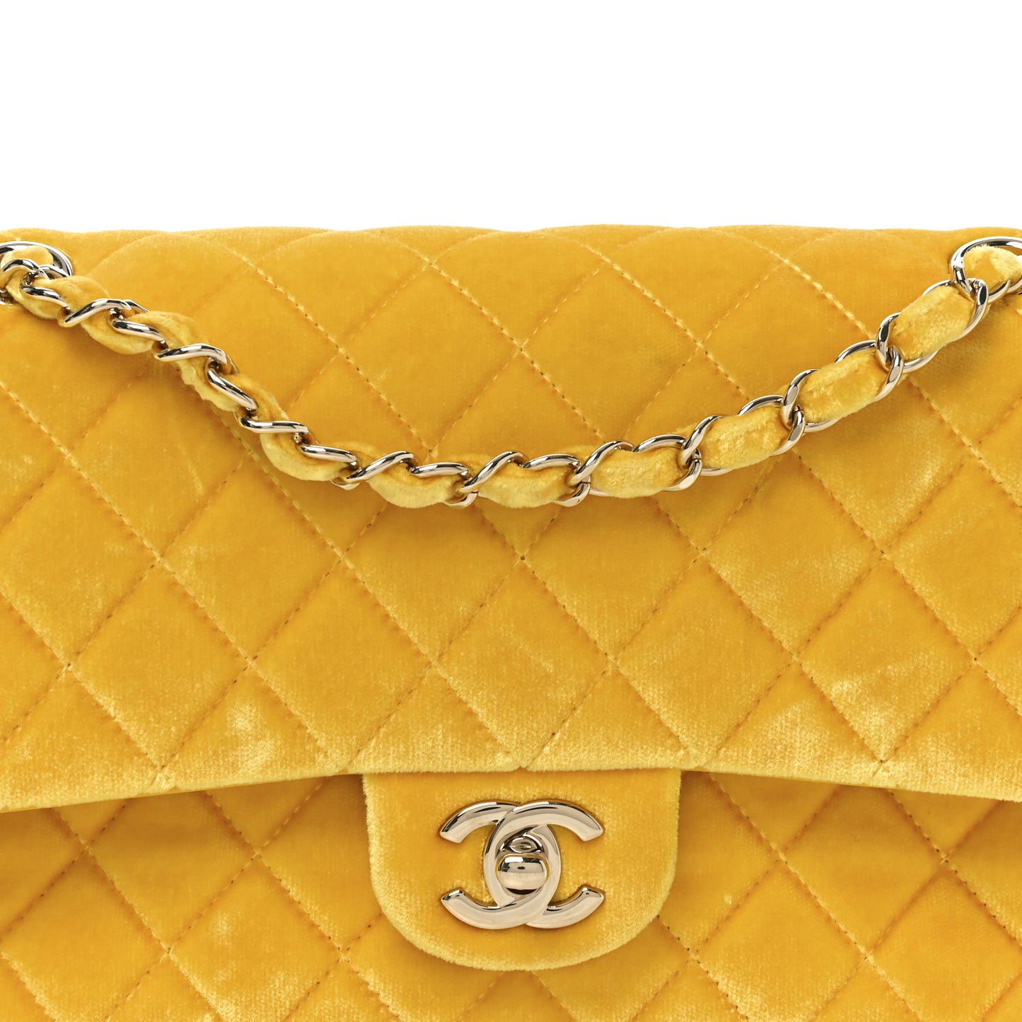 Velvet Quilted Medium Double Flap Yellow