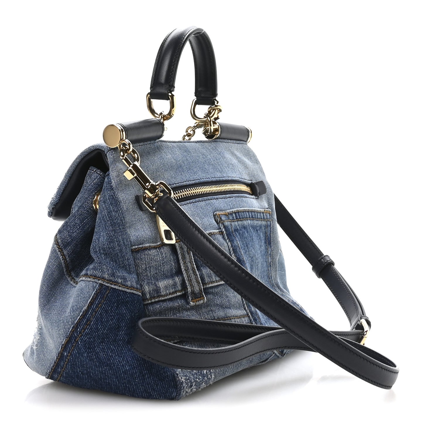 Calfskin Denim Patchwork Mini Miss Sicily Satchel Blue