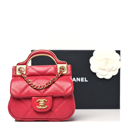 Chanel Calfskin Quilted Lady Handle Flap Card Holder With Chain Dark Pink 12 of 12