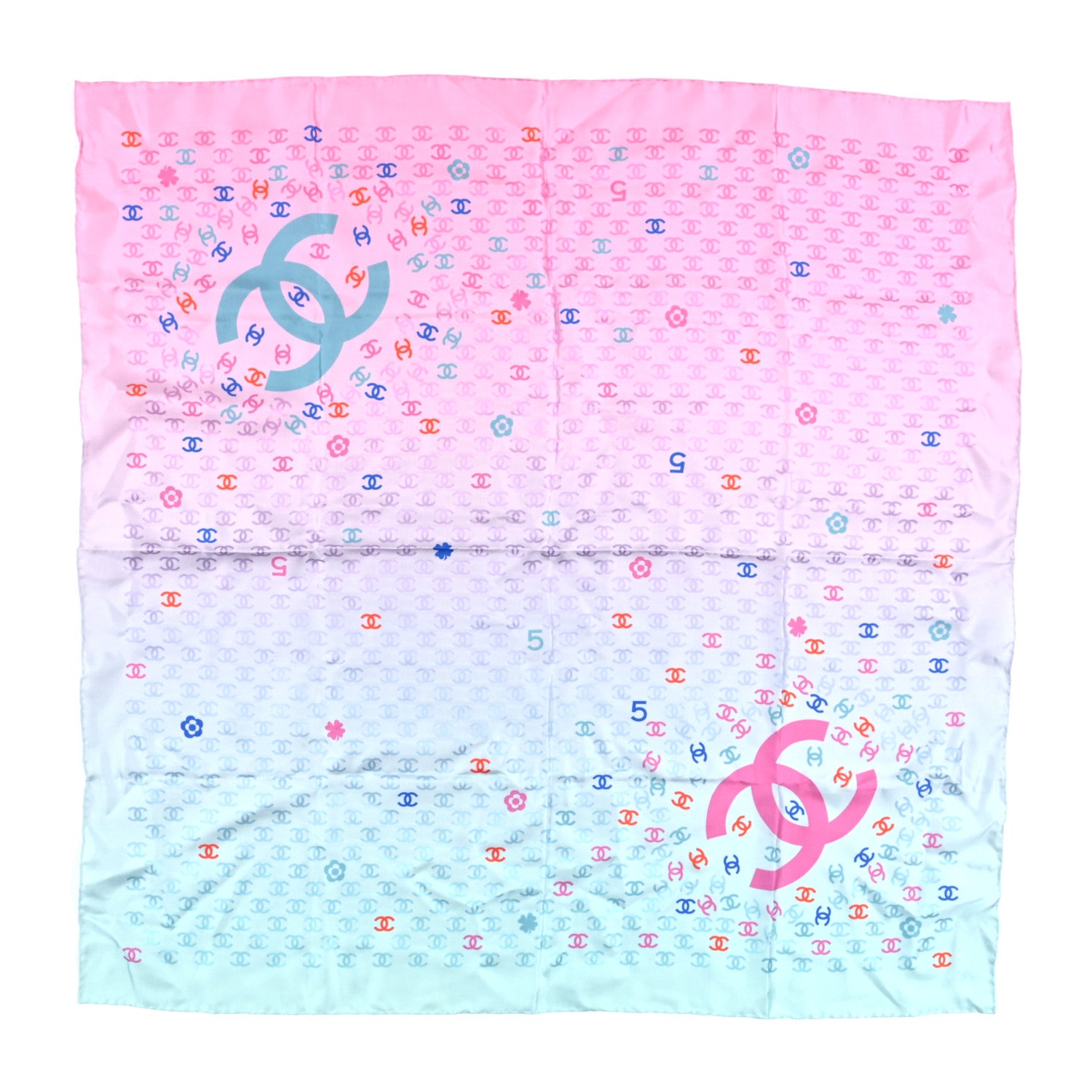 Chanel Silk CC Logo Scarf Pink Light Blue Red 1 of 3