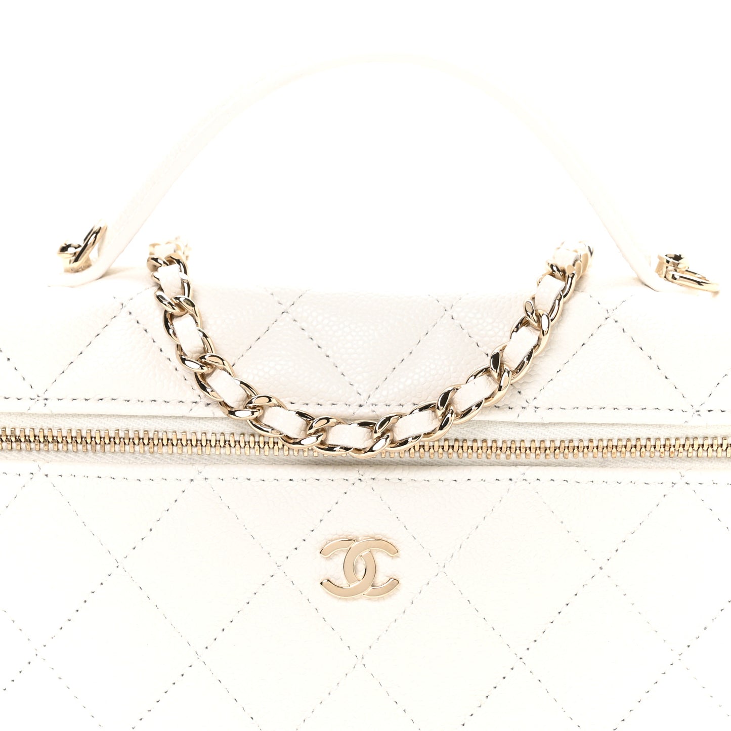 Caviar Quilted Top Handle Slim Vanity With Chain White