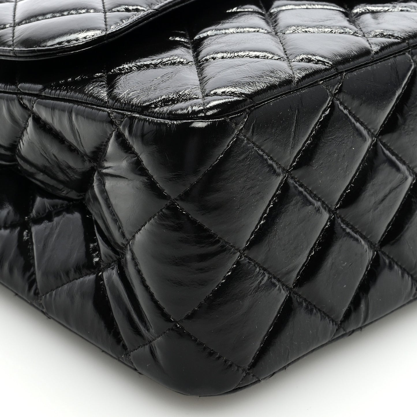 Shiny Distressed Calfskin Quilted Jumbo Double Flap So Black